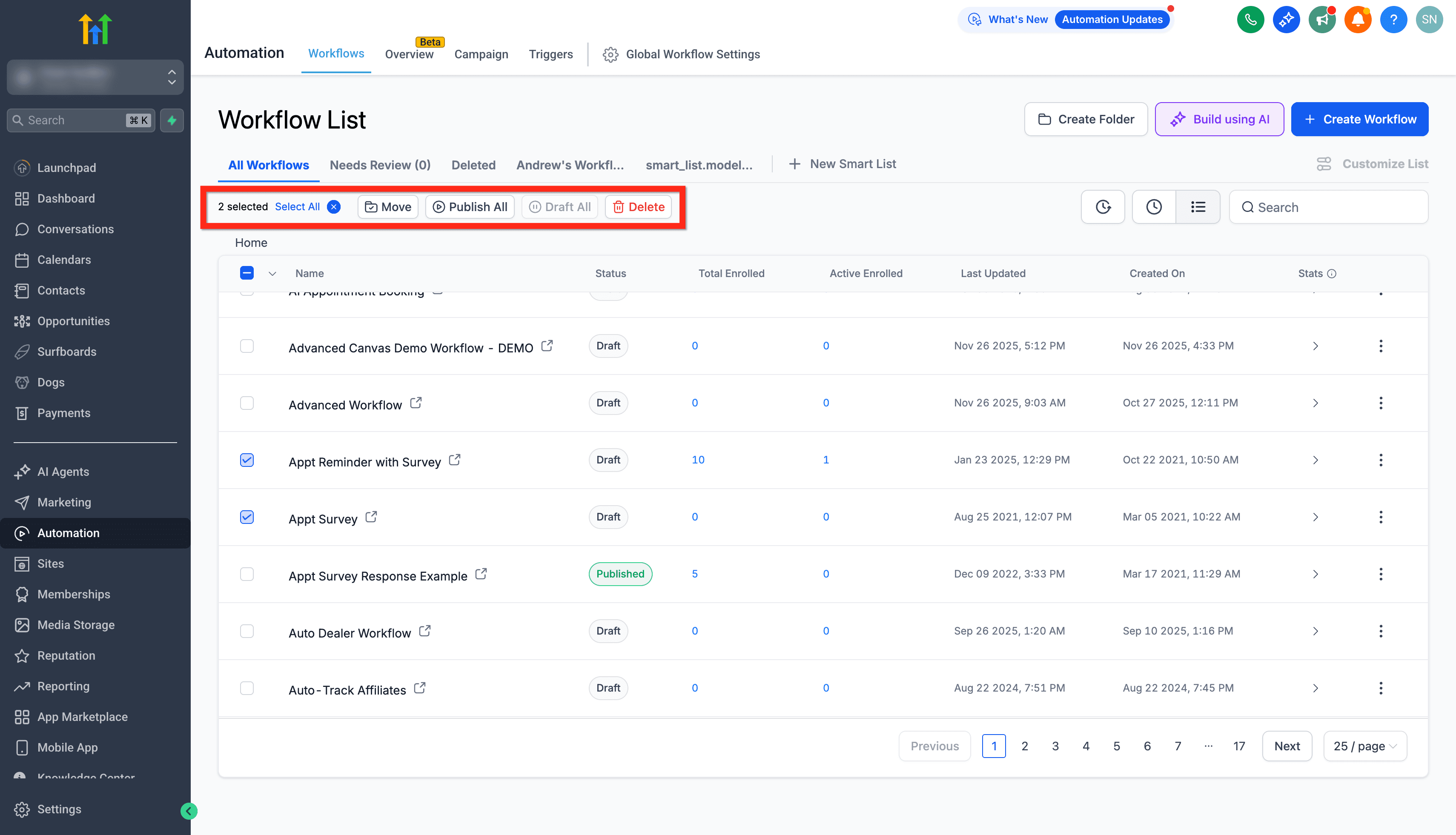 Schermata 5 — Workflow - Azioni Collettive nella Pagina Elenco