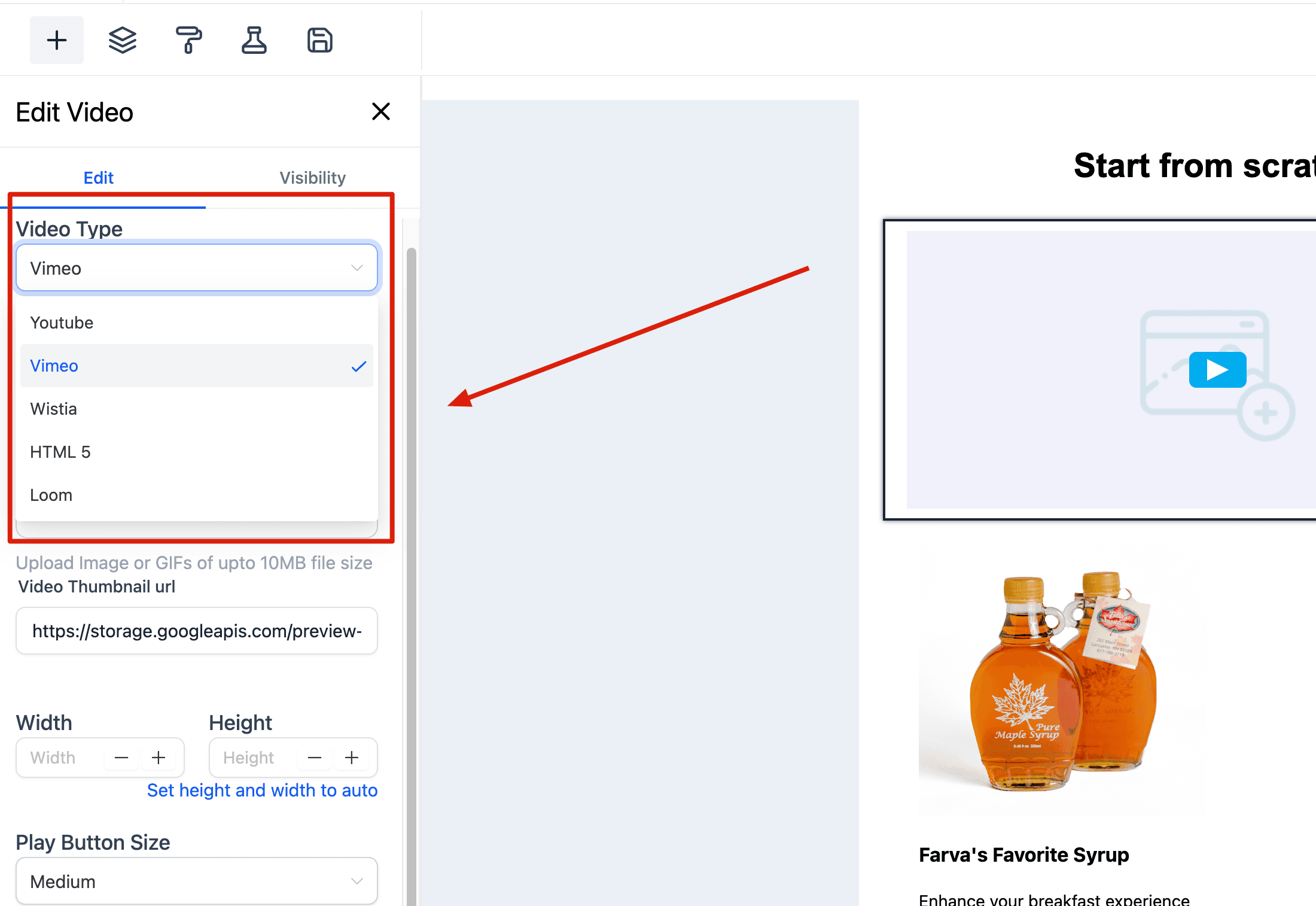 Schermata 2 — Elemento Video nell'Email Builder