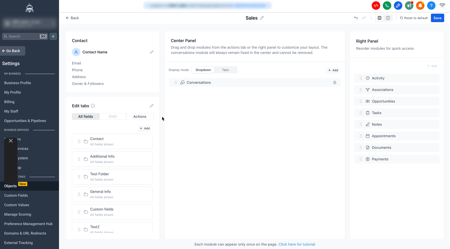 Schermata 13 — Come personalizzare la pagina di dettaglio del contatto