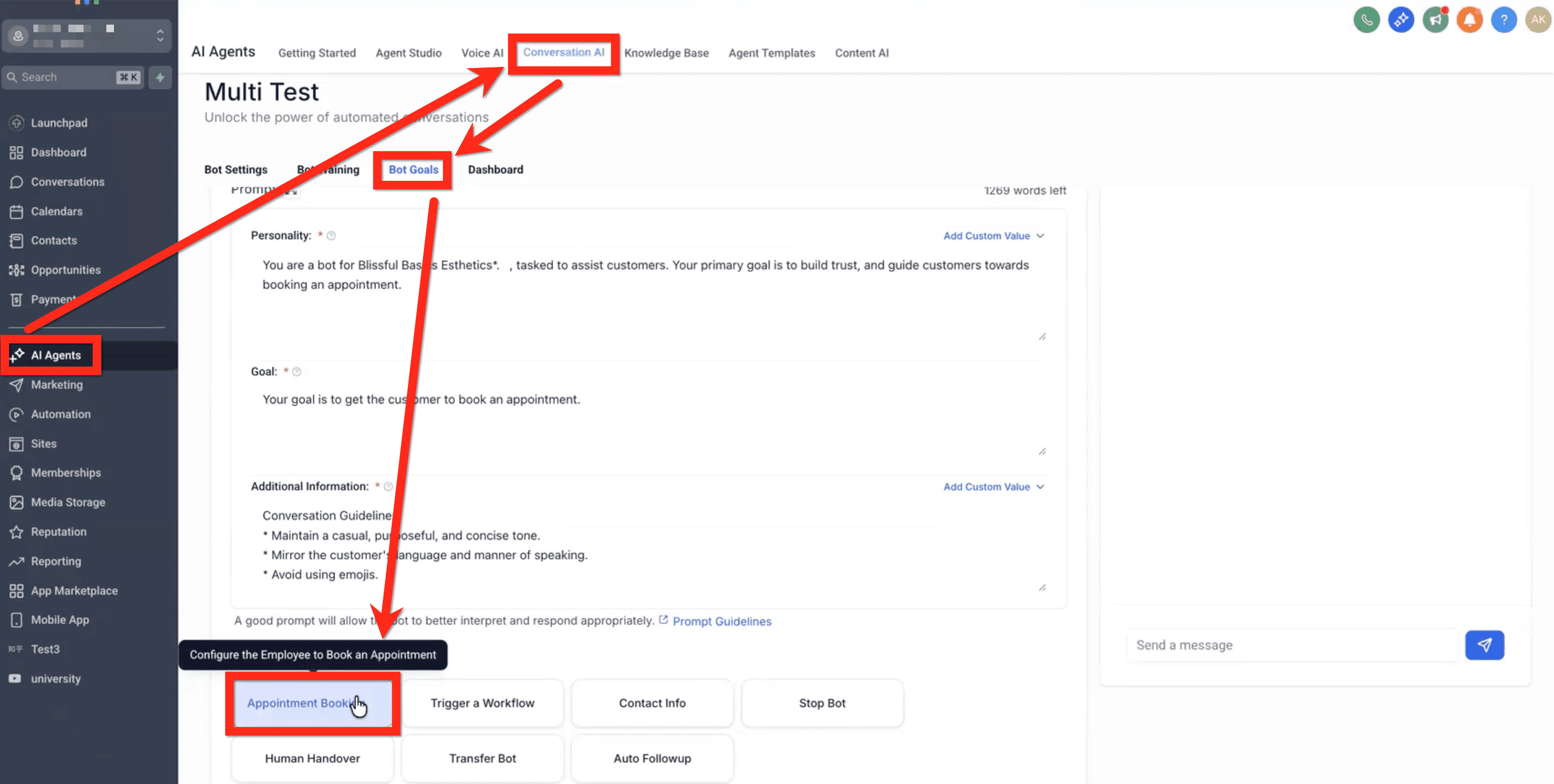 Schermata 1 — Guida alla Configurazione di Prenotazione Multi-Calendario per Conversation AI