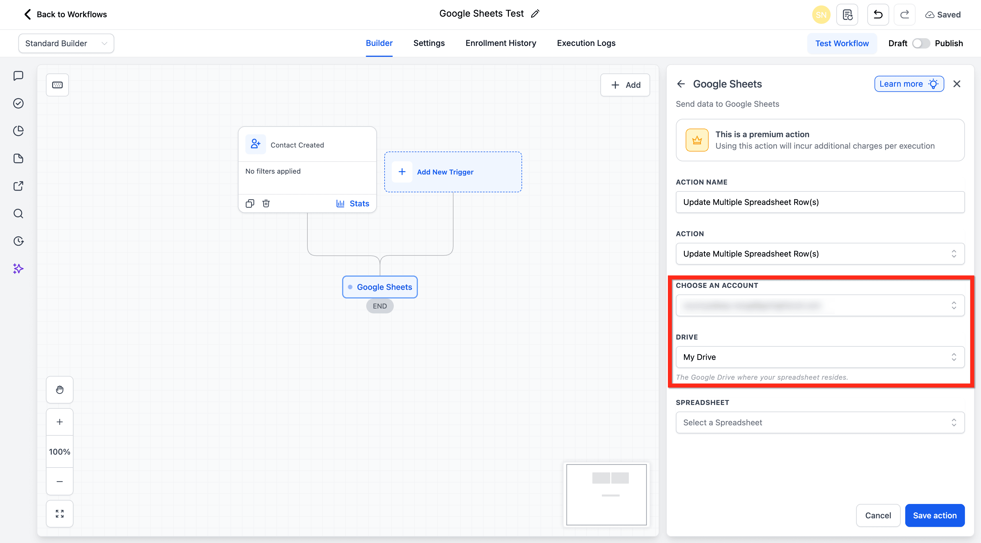 Schermata 15 — Workflow Action - Crea e Aggiorna Più Righe in Google Sheets