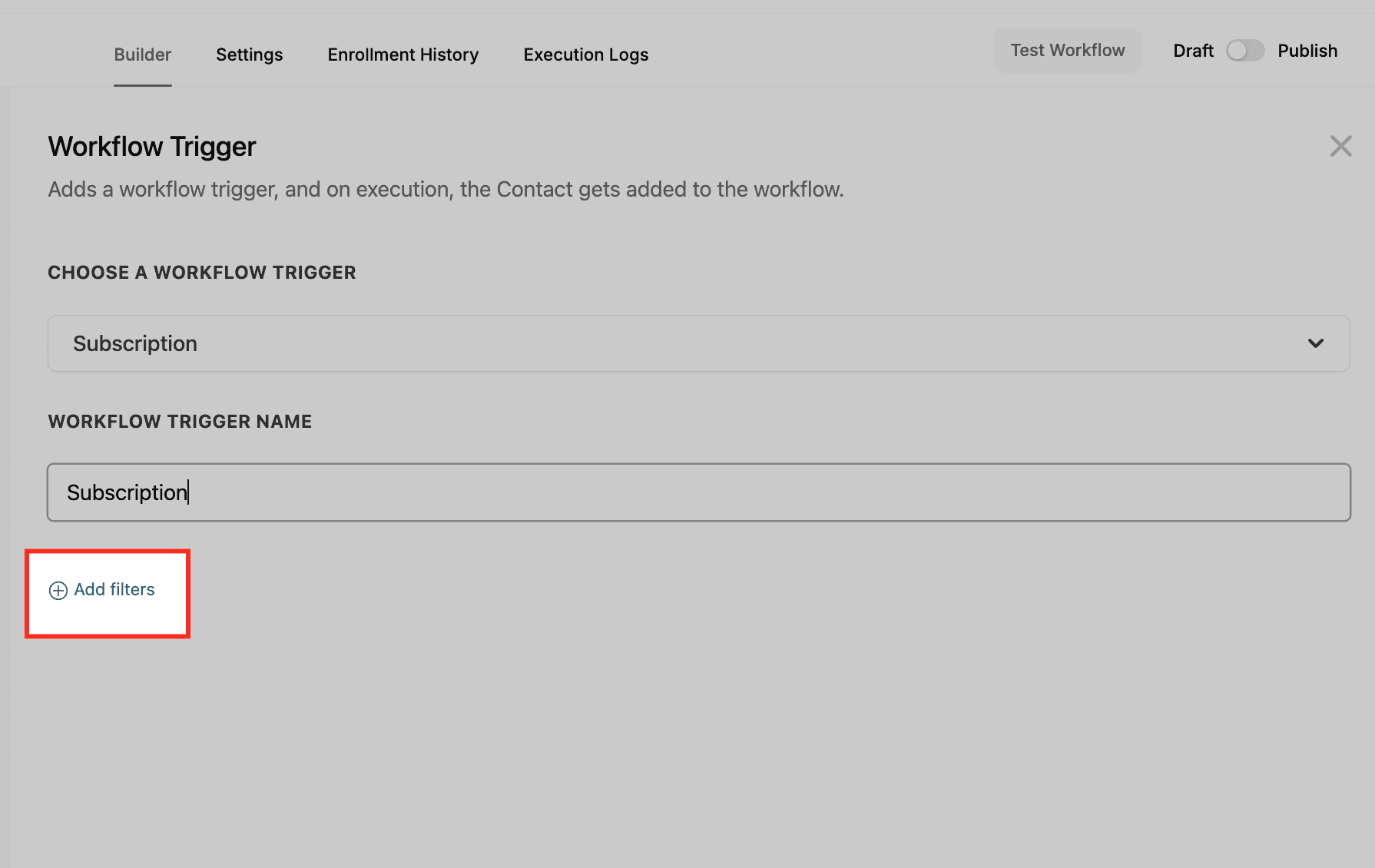 Schermata 2 — Workflow Trigger - Subscription