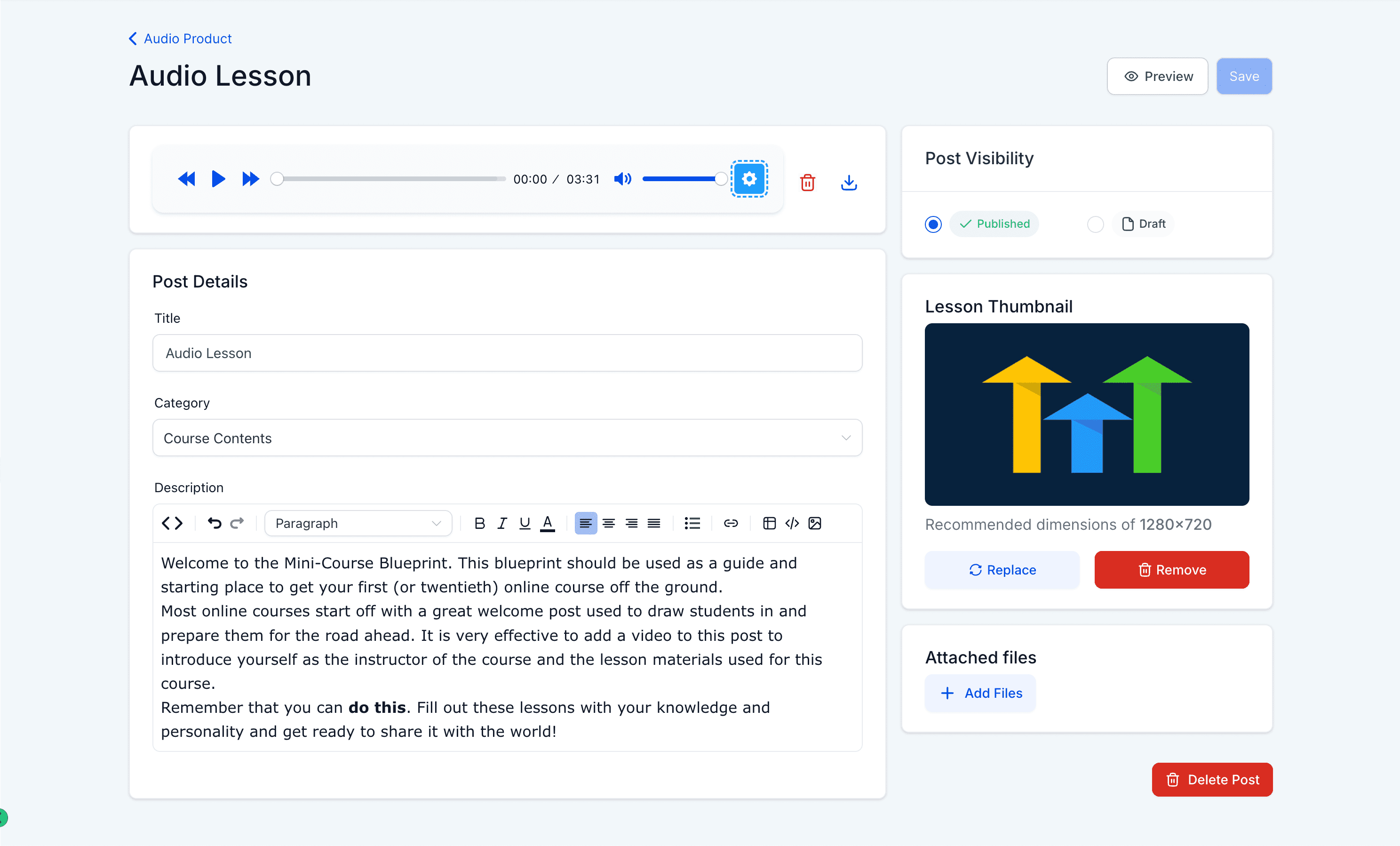 Schermata 1 — Membership: File Audio nei Corsi + Migrazione Offerte v2