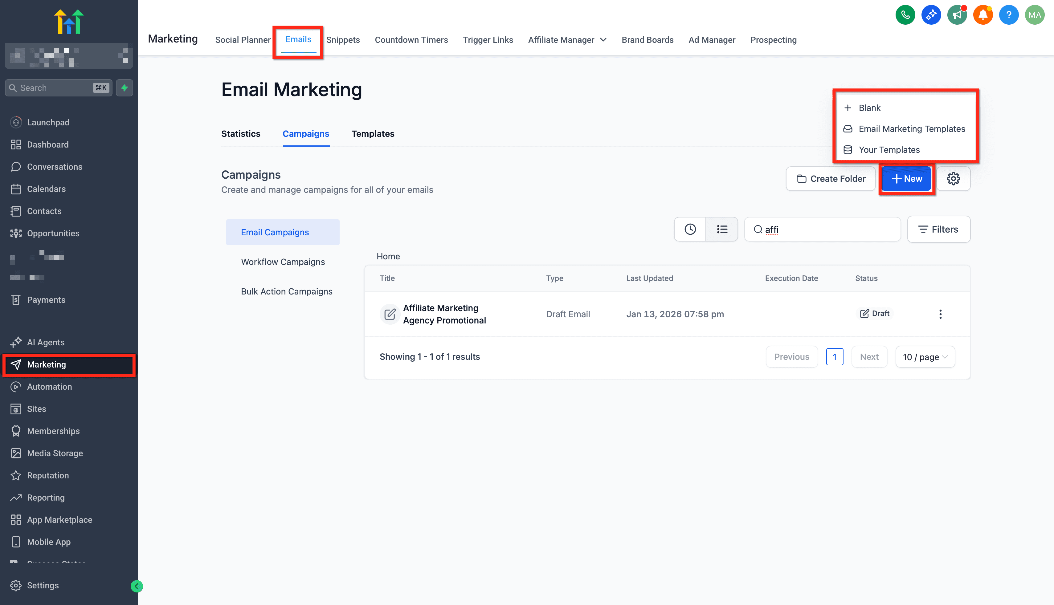 Schermata 1 — Come creare Segmenti di destinatari nelle Campaign email
