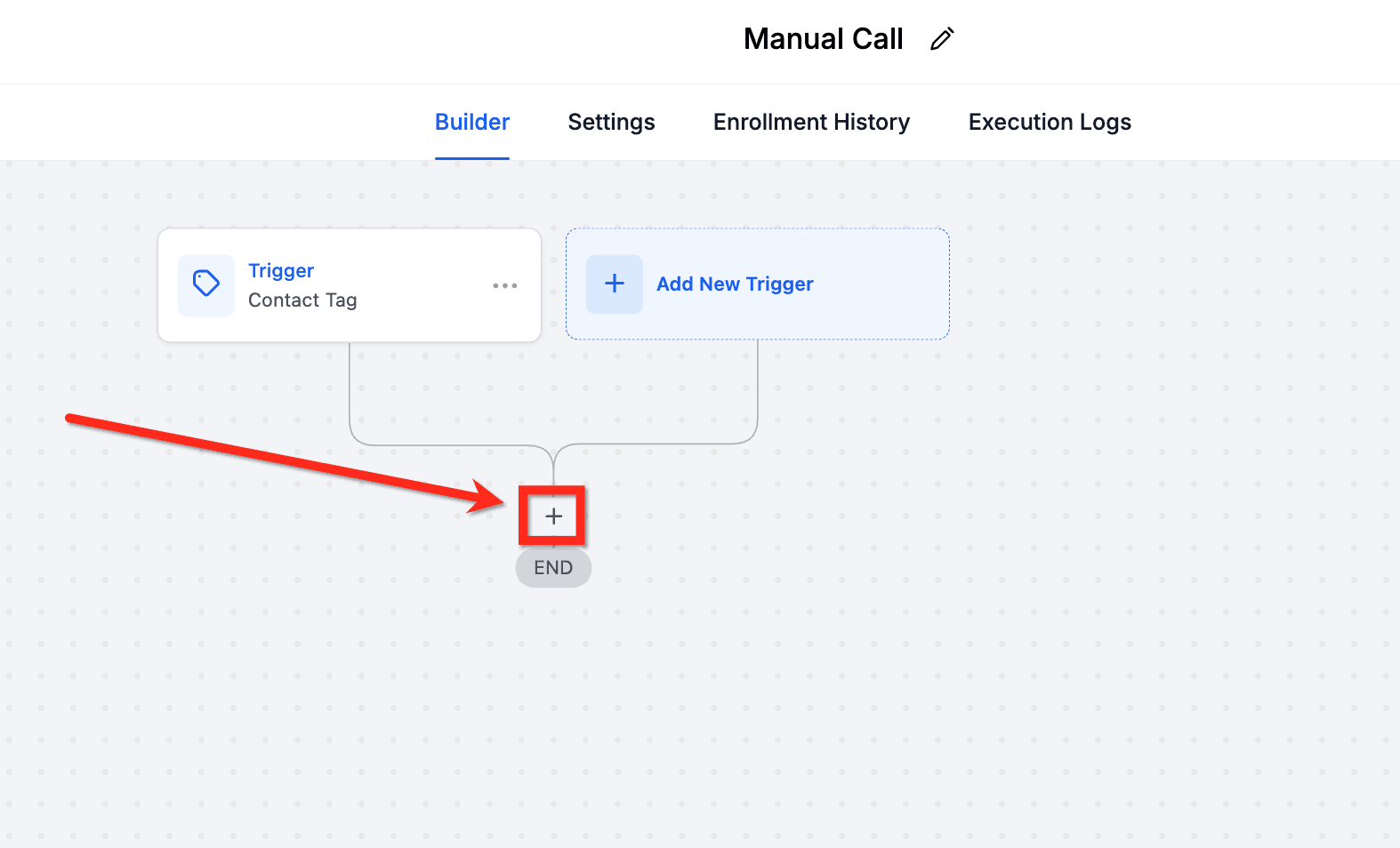 Schermata 2 — Come aggiungere un'azione di chiamata manuale a un Workflow