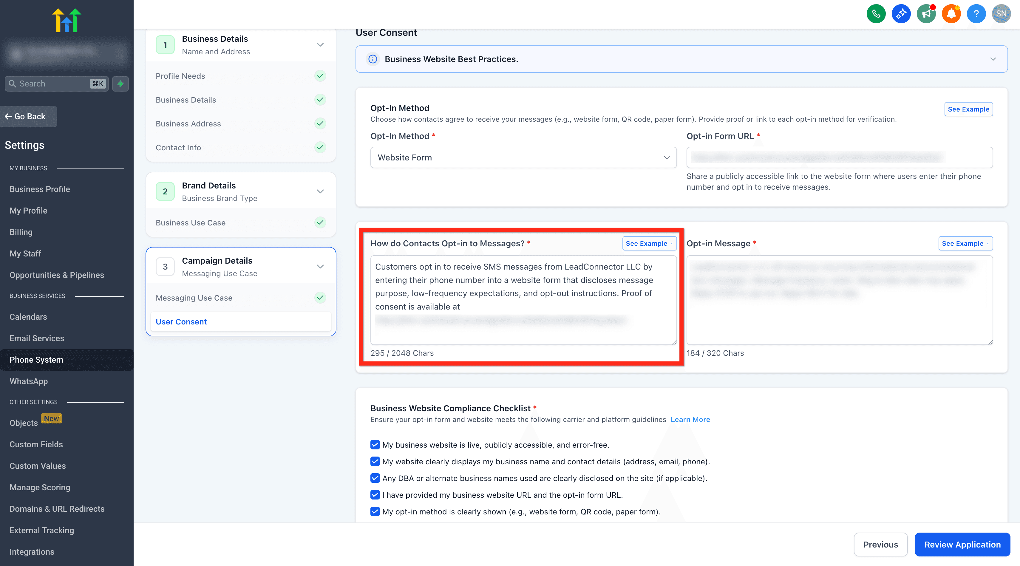 Schermata 19 — A2P - Registrazione Standard Brand per 10DLC