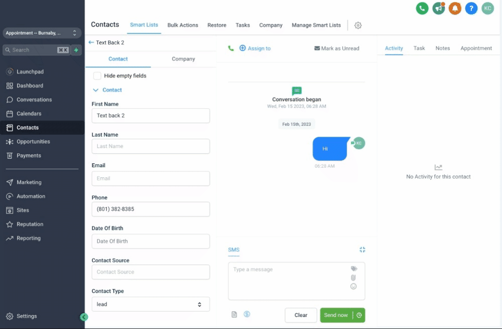 Schermata 5 — Da quale numero Twilio i lead riceveranno gli SMS?