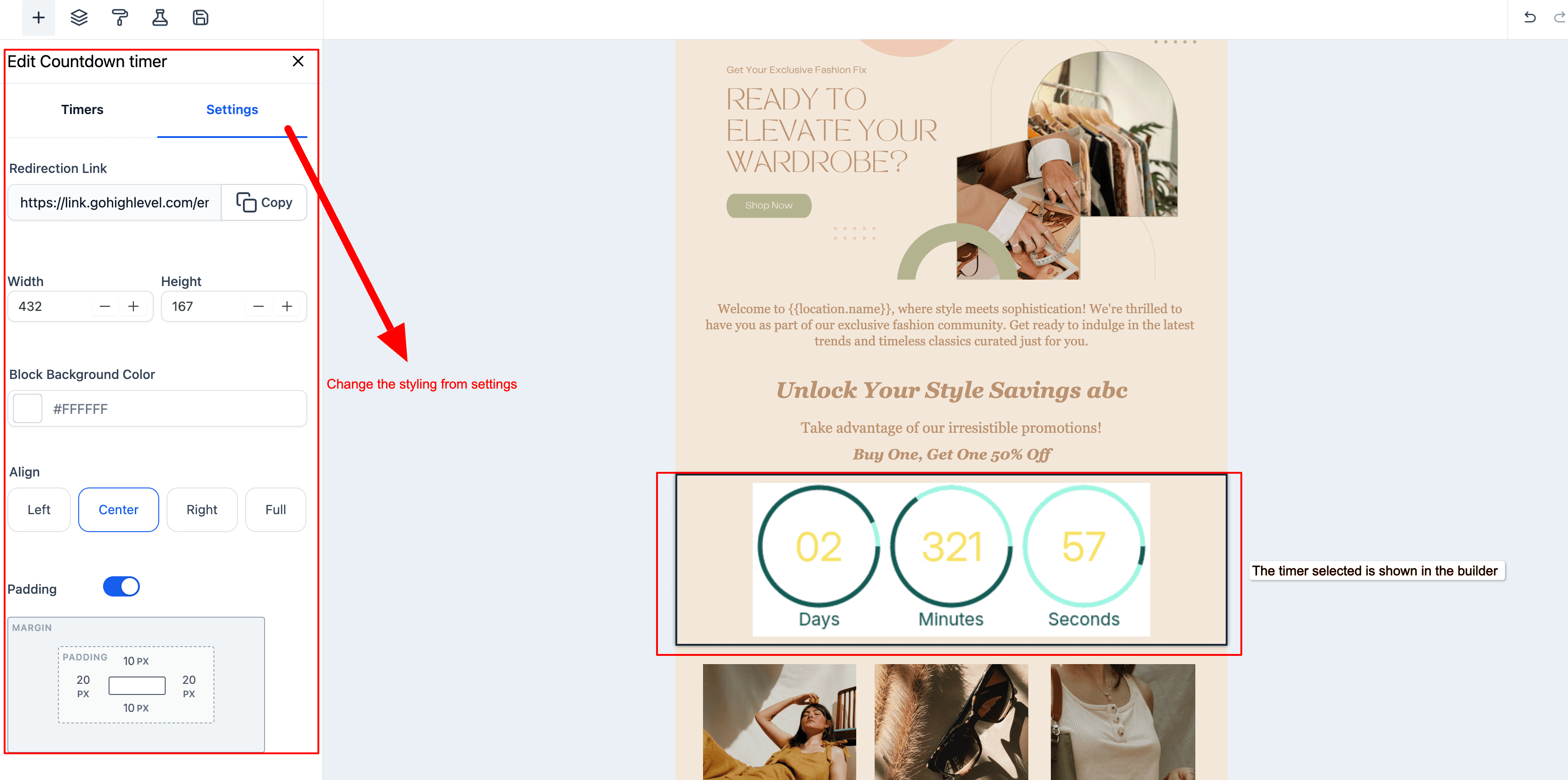 Schermata 3 — Sincronizza il timer per il conto alla rovescia nelle email e nei Funnel