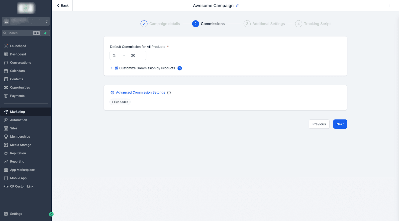 Schermata 3 — Affiliate Manager: Supporto Siti Web Esterni