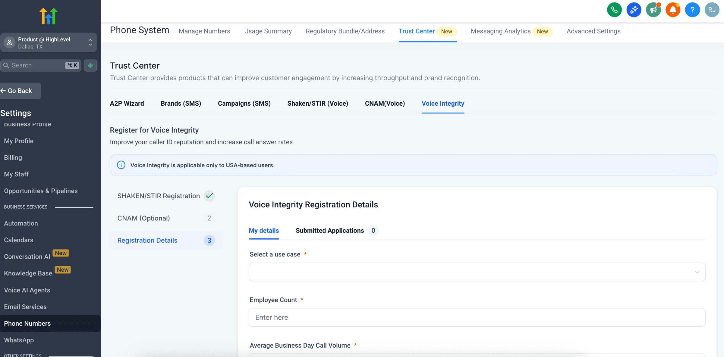 Schermata 2 — Migliora la reputazione del tuo numero di telefono con Voice Integrity