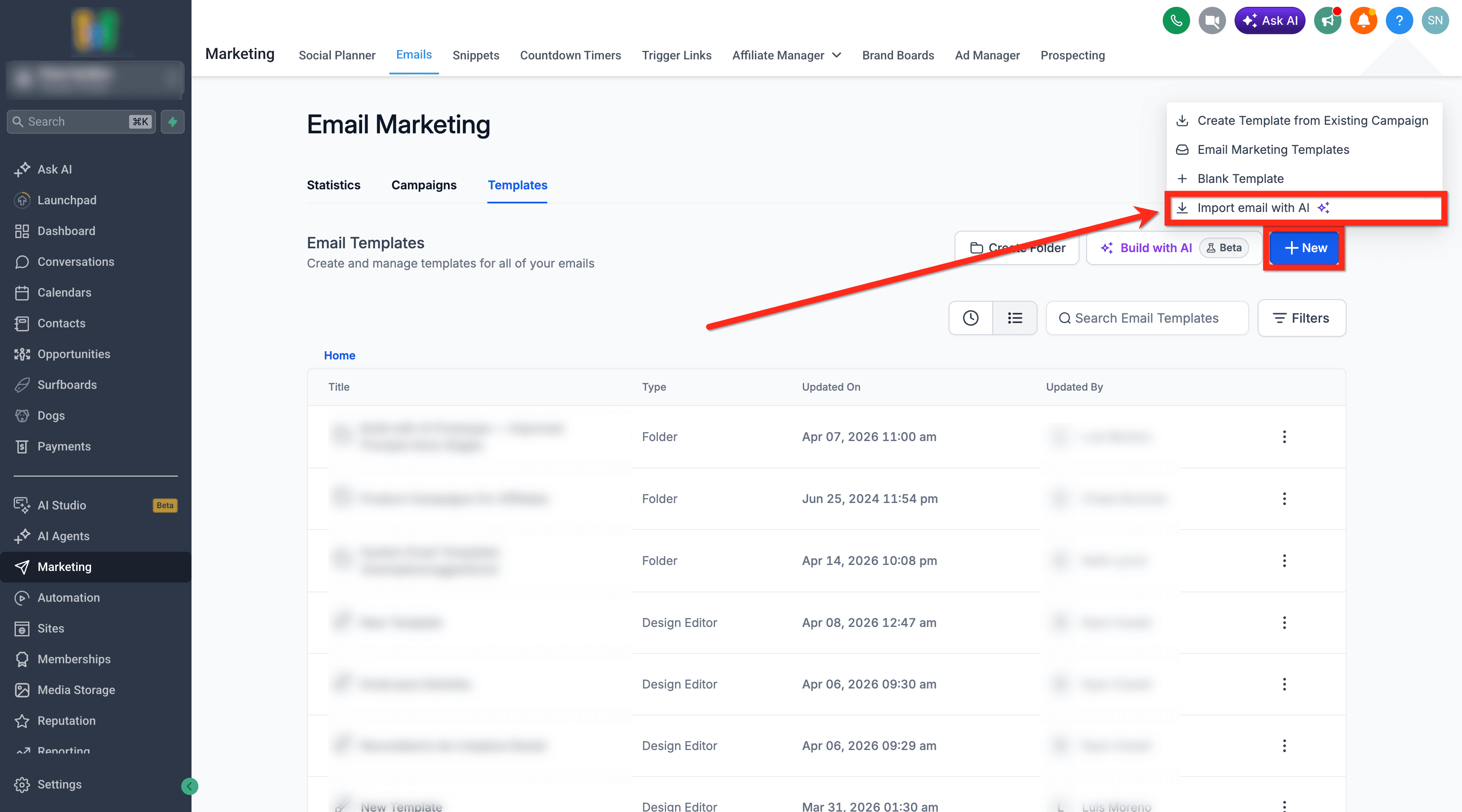 Schermata 3 — Come importare email da qualsiasi piattaforma con Email AI