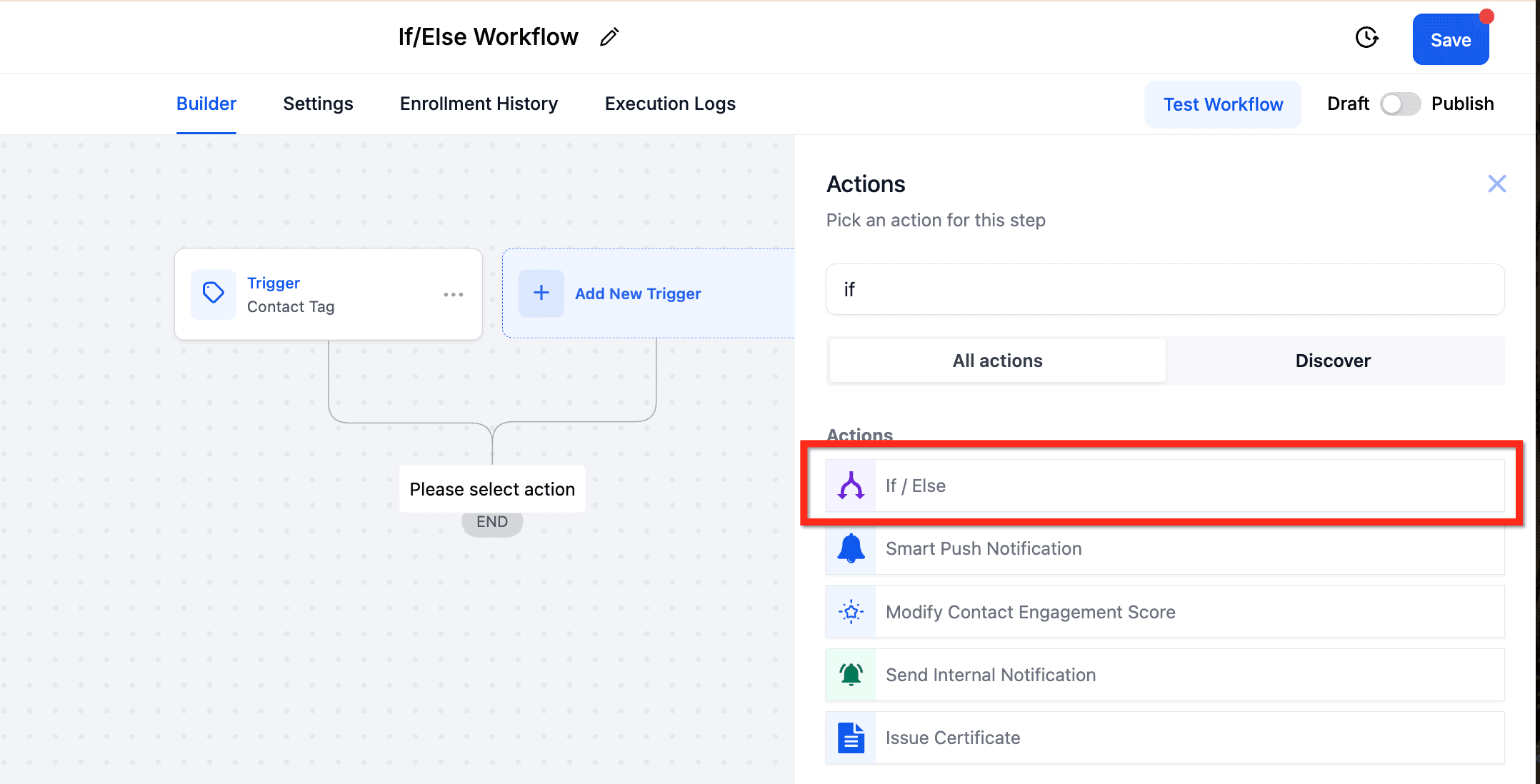 Schermata 1 — Azione Workflow - If/Else