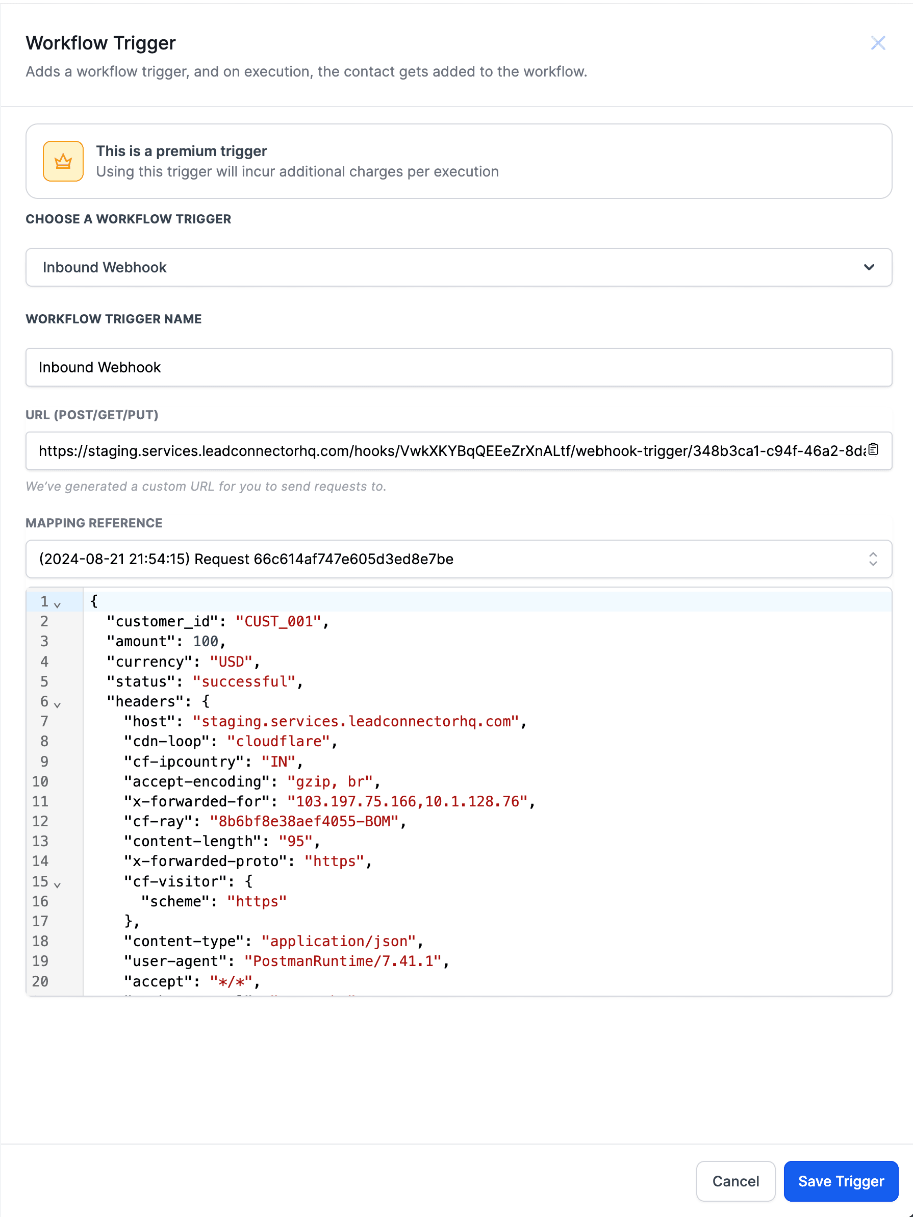 Schermata 3 — Workflow Trigger - Inbound Webhook