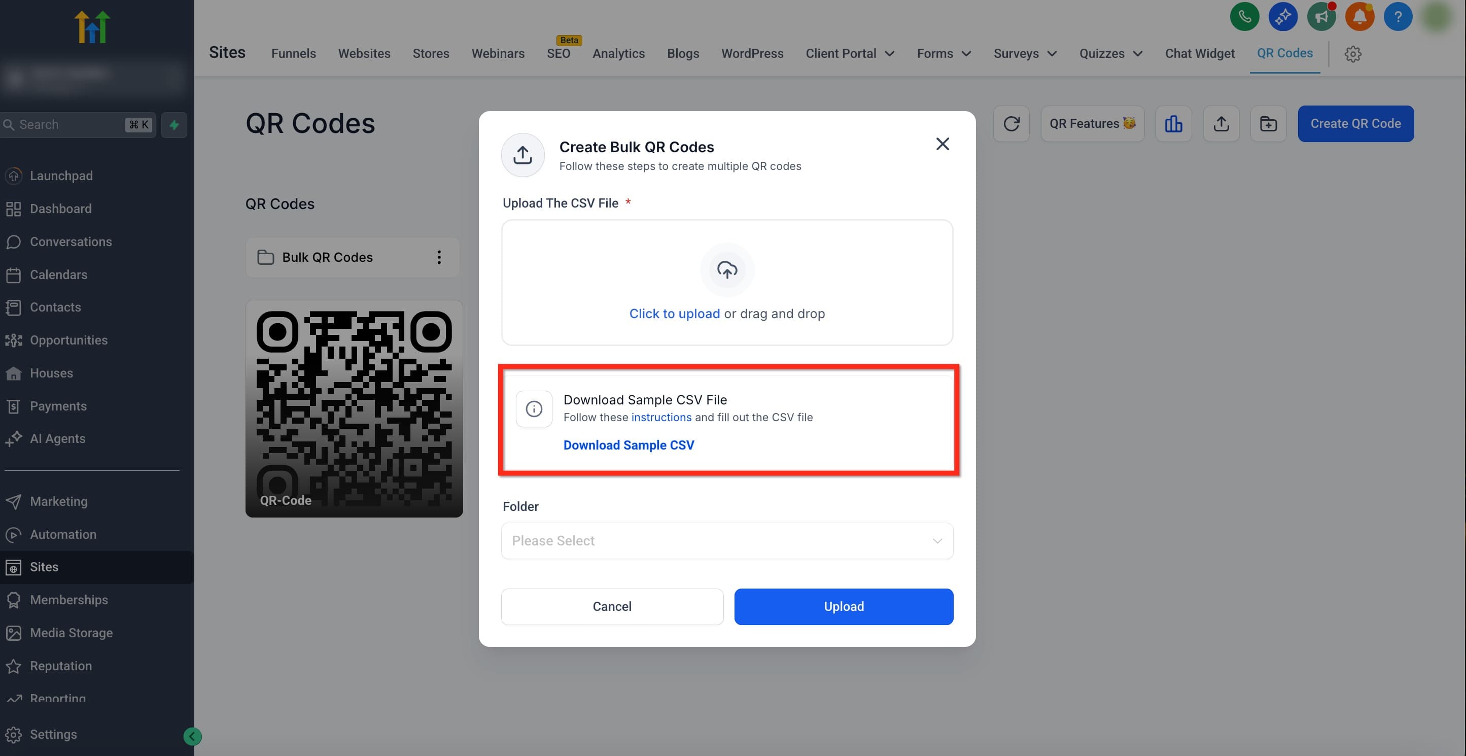 Schermata 7 — Creazione QR Code in blocco