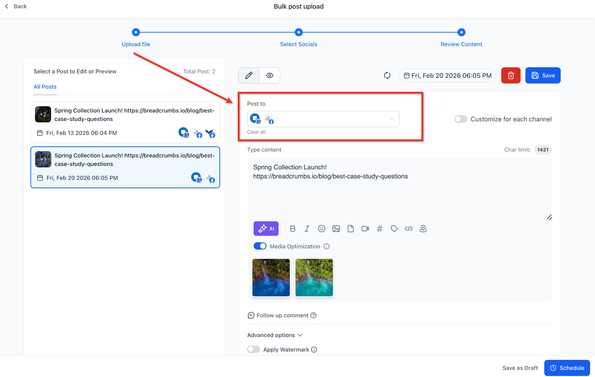 Schermata 10 — Social Planner - CSV Avanzato per la Pianificazione in Blocco