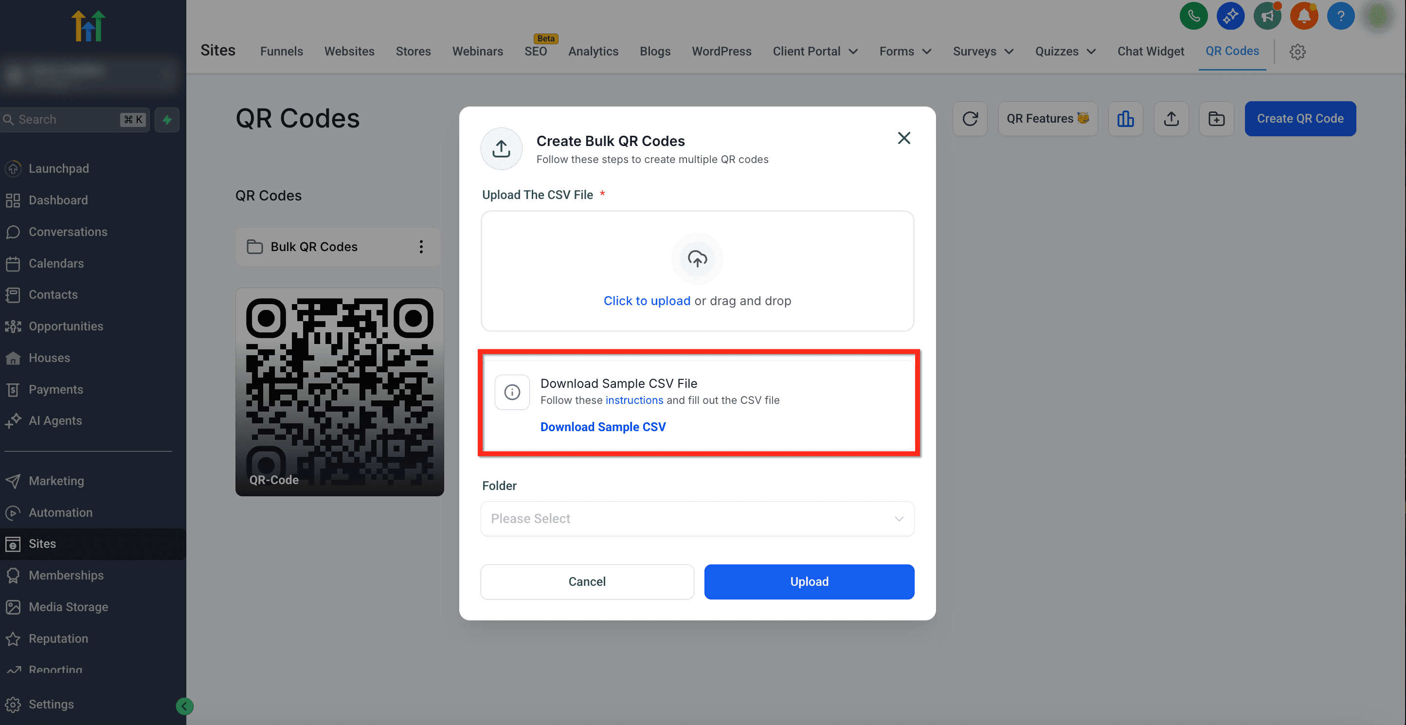 Schermata 1 — Creazione QR Code in blocco