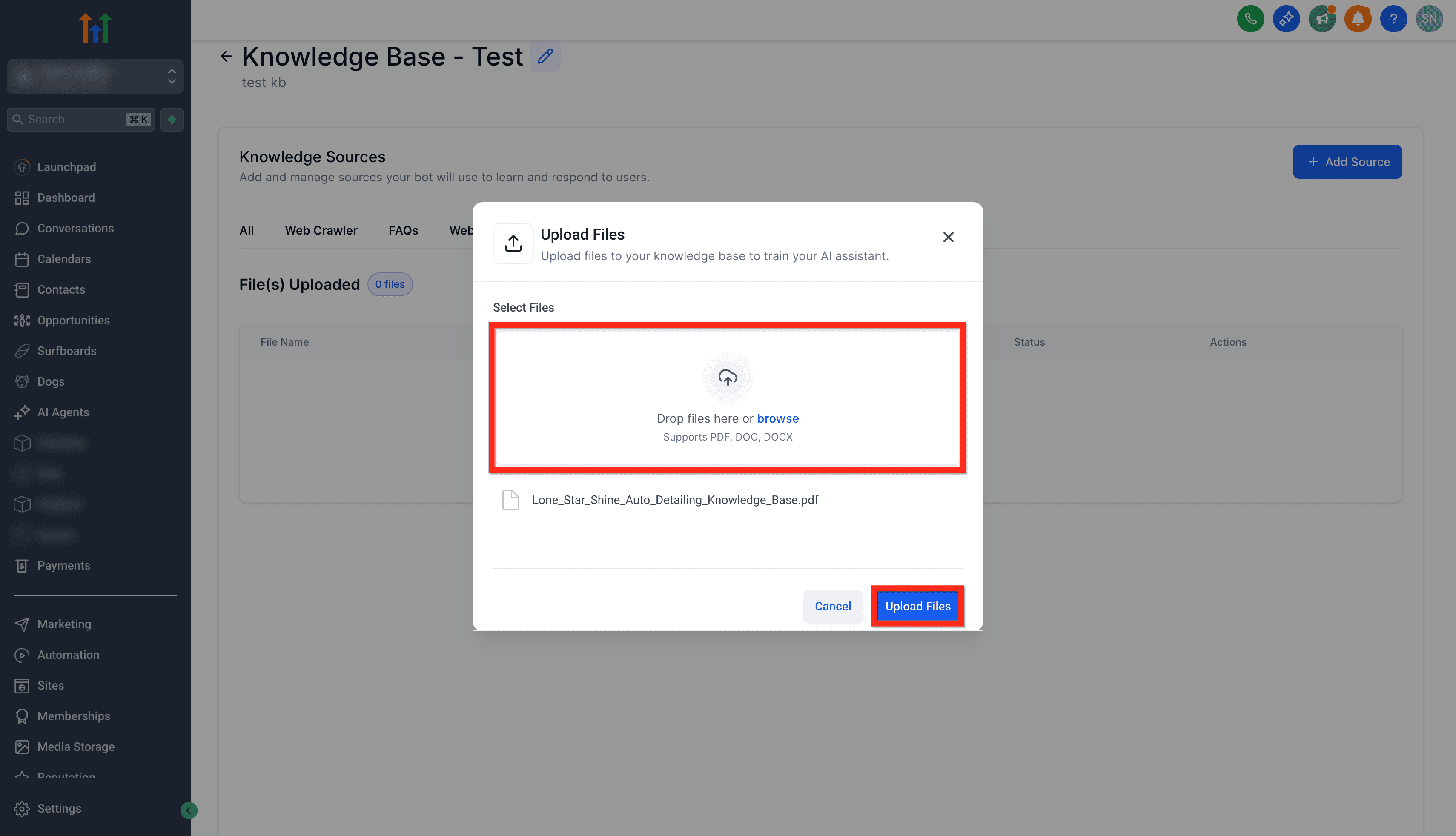 Schermata 4 — Knowledge Base - Supporto per Documenti e Rich-Text