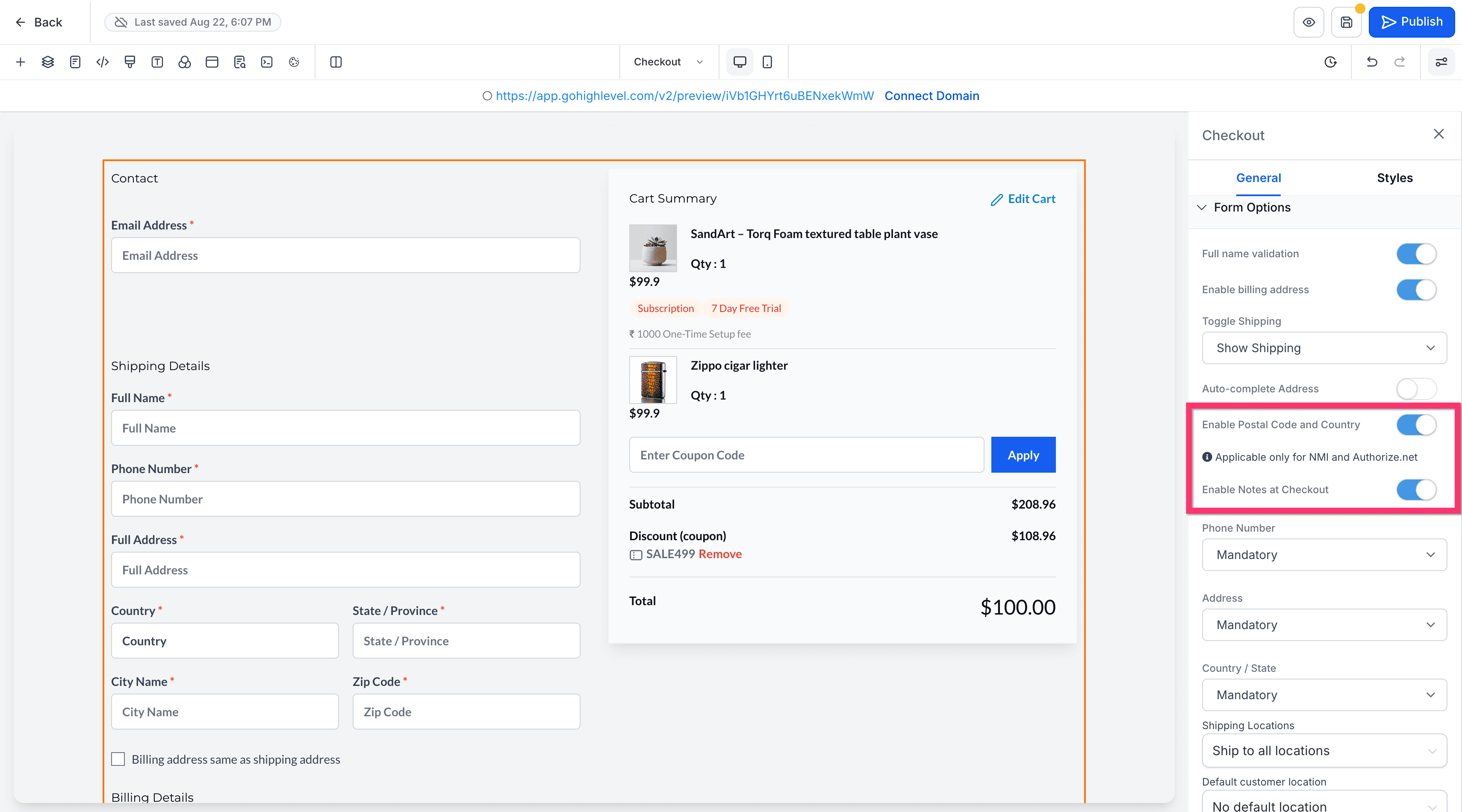 Schermata 10 — Ecommerce Store - Personalizzare le Pagine di Checkout