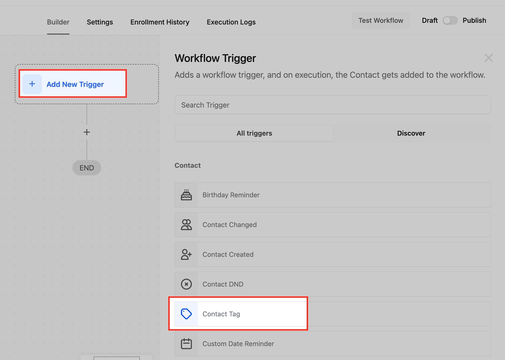 Schermata 3 — Workflow Trigger - Contact Tag