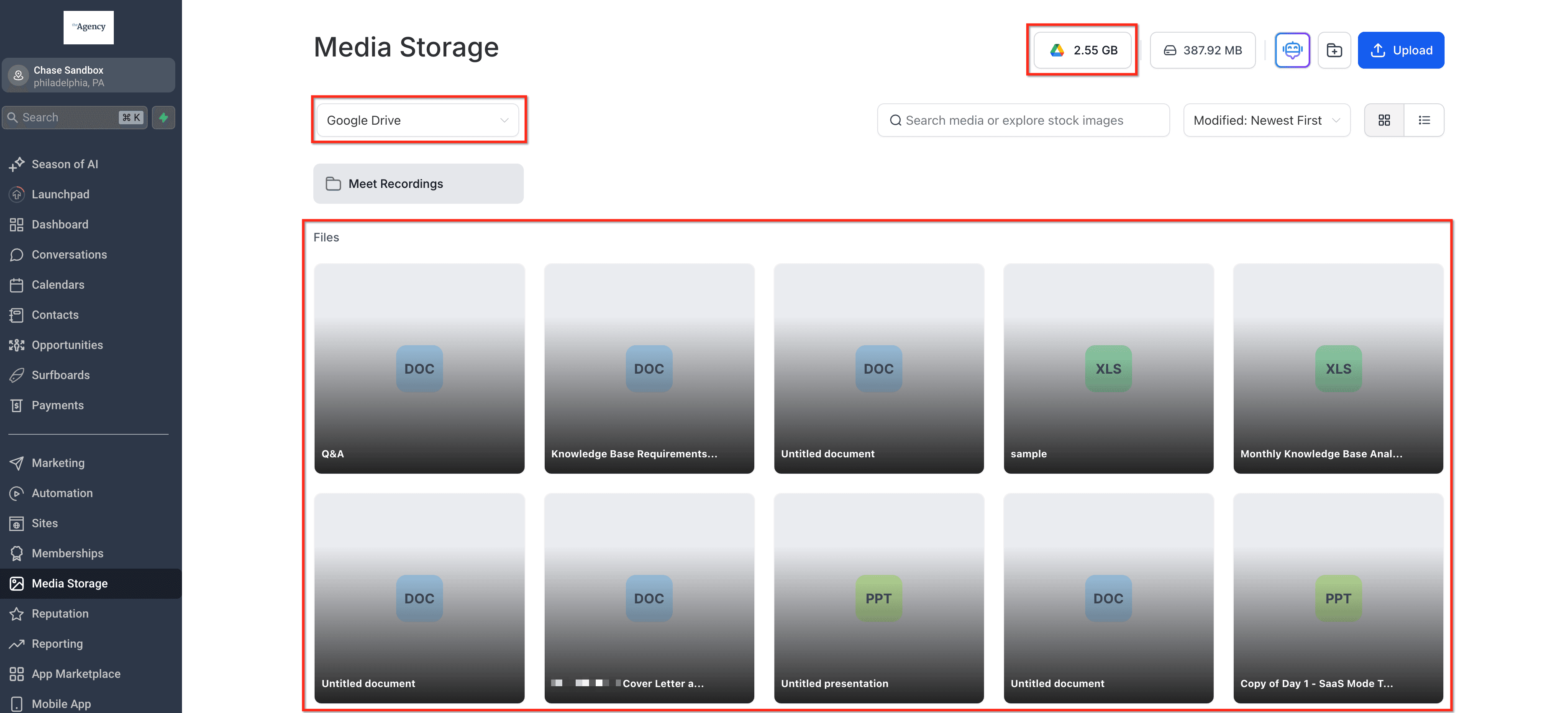 Schermata 2 — Integrazione Google Drive nel Media Storage