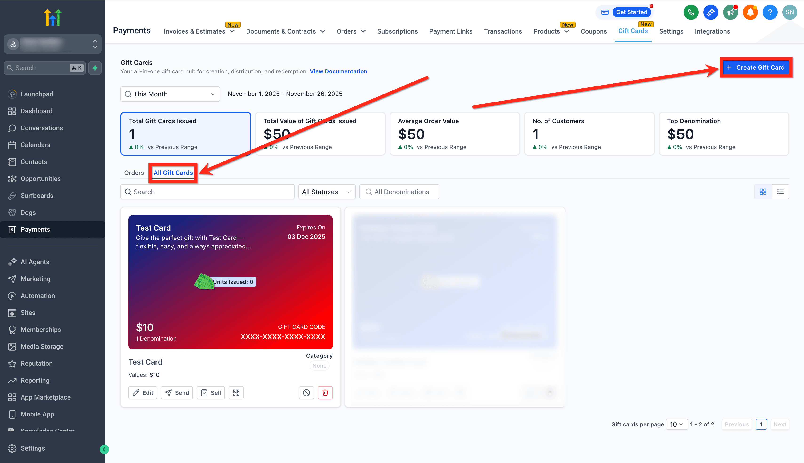 Schermata 2 — Come inviare Gift Card