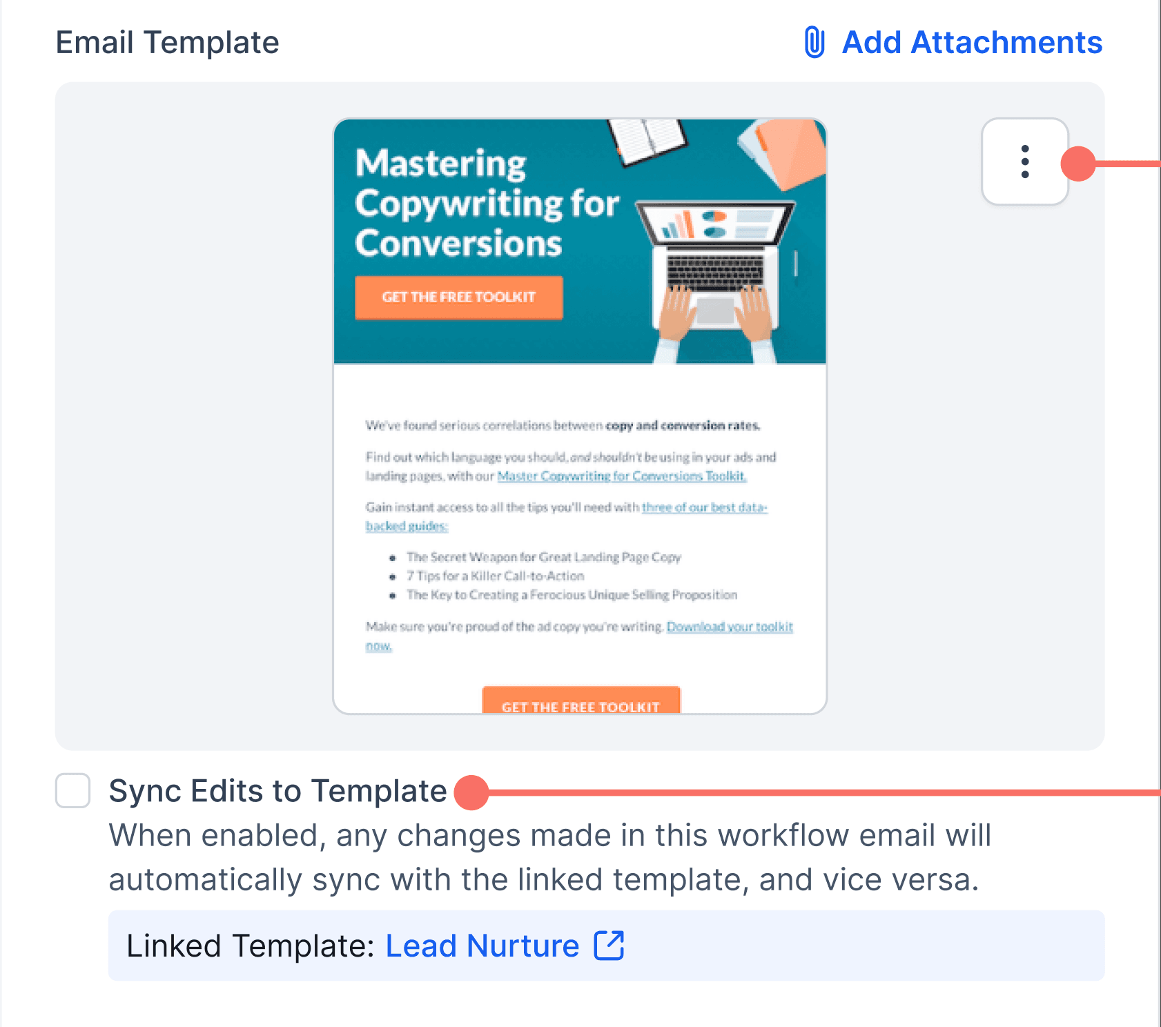 Schermata 1 — Come usare la Checkbox di Sincronizzazione per le Azioni Email nei Workflow (Sincronizzazione Continua)