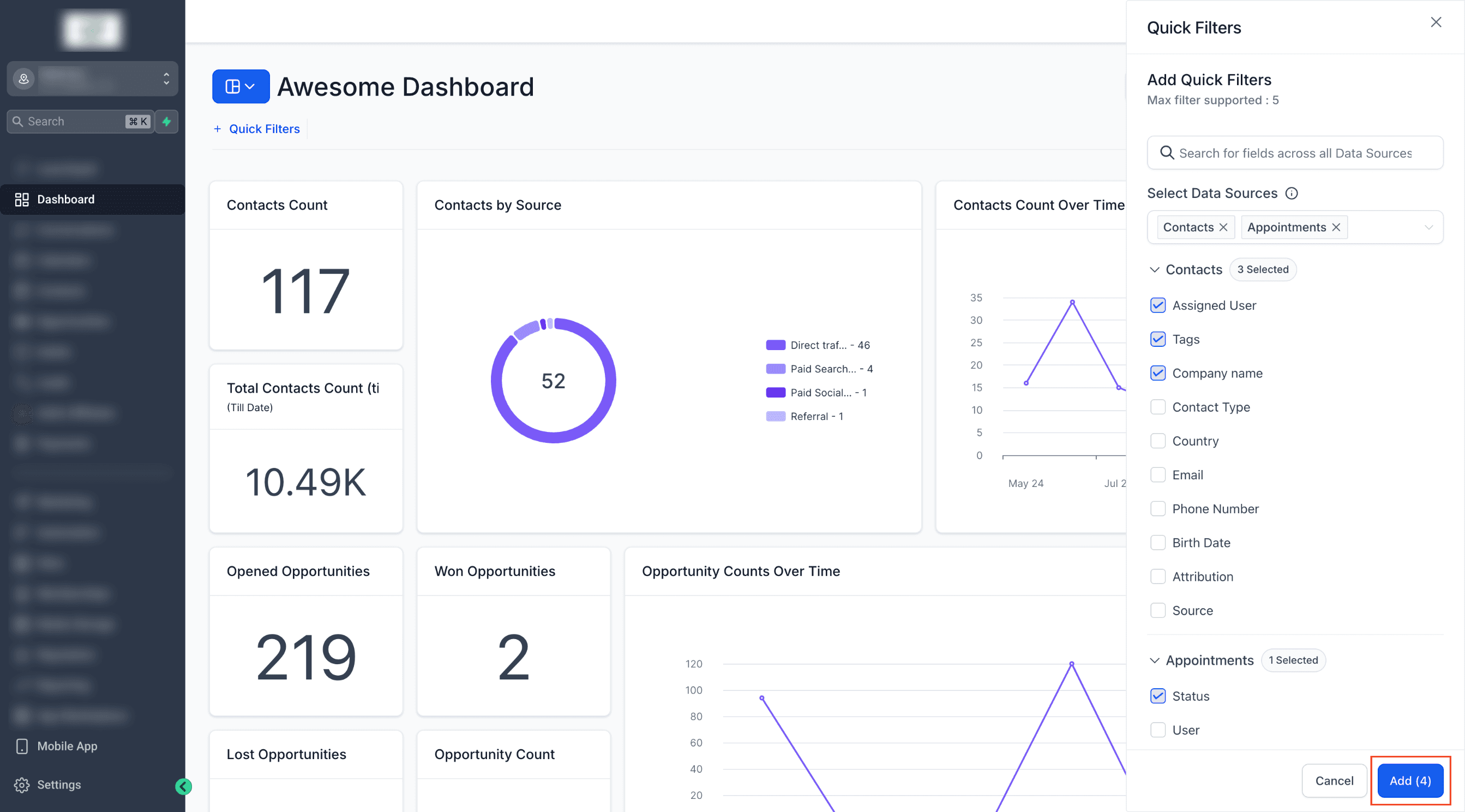 Schermata 3 — Filtri Rapidi nelle Dashboard
