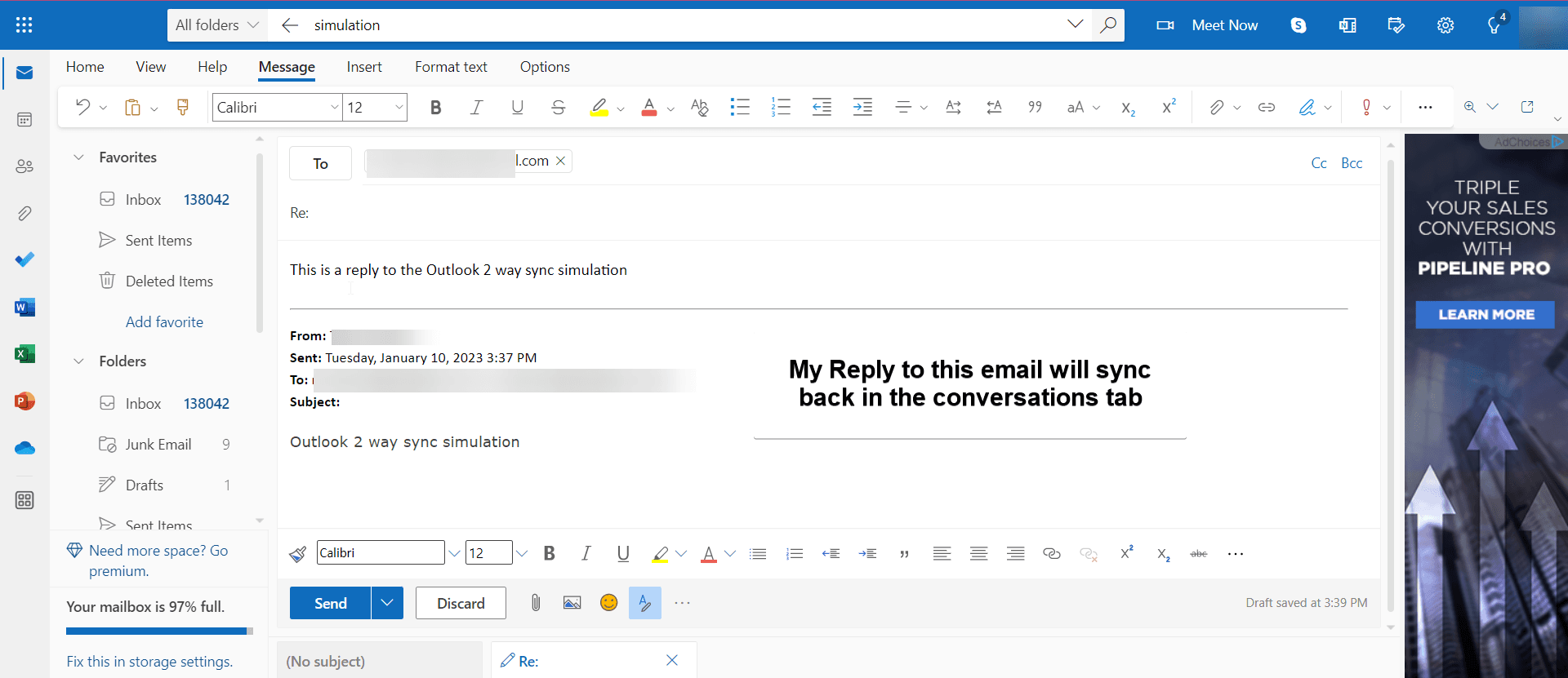 Schermata 11 — Sincronizzazione Email Bidirezionale per Outlook