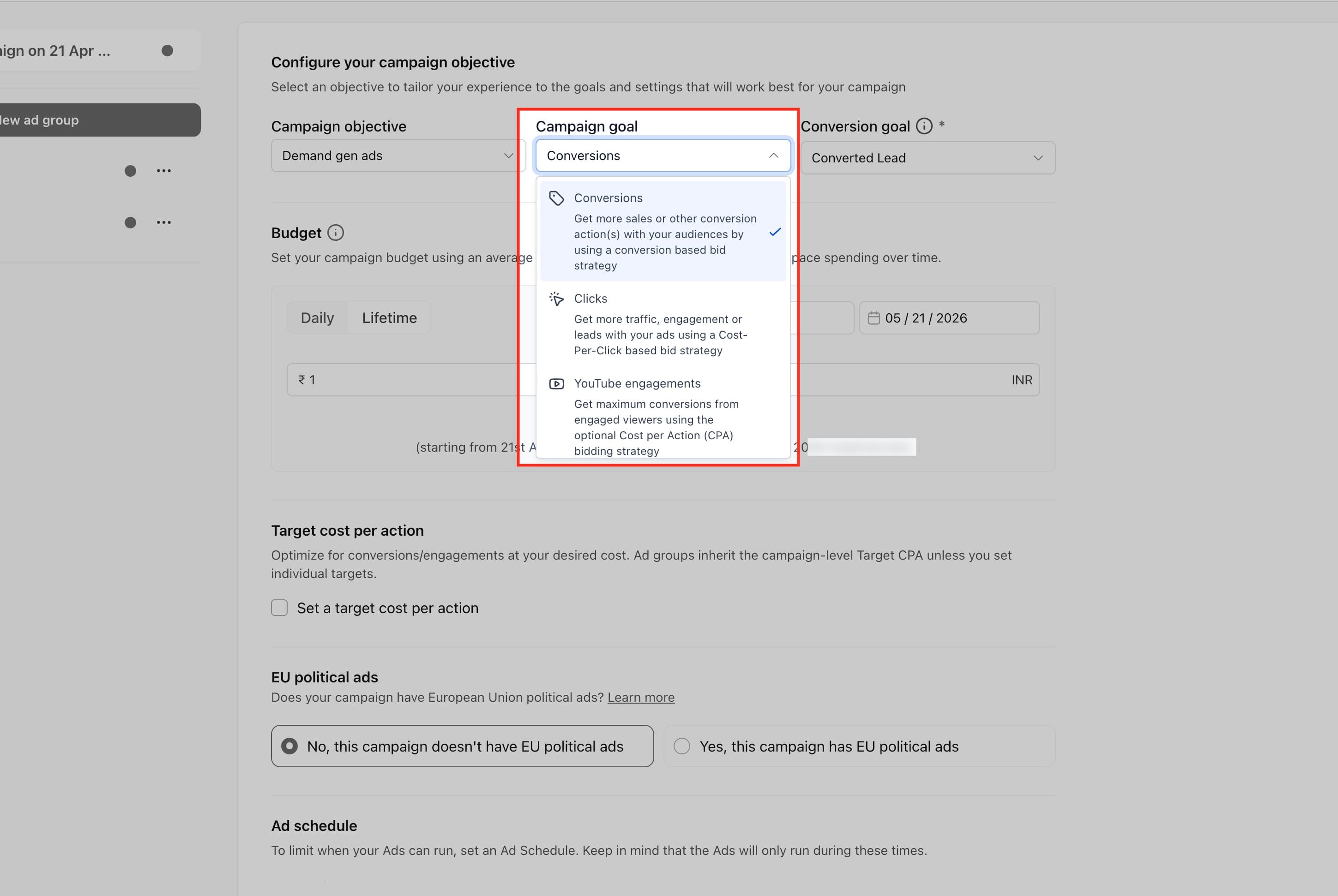 Schermata 3 — Come creare campagne Google Demand Gen in Ad Manager