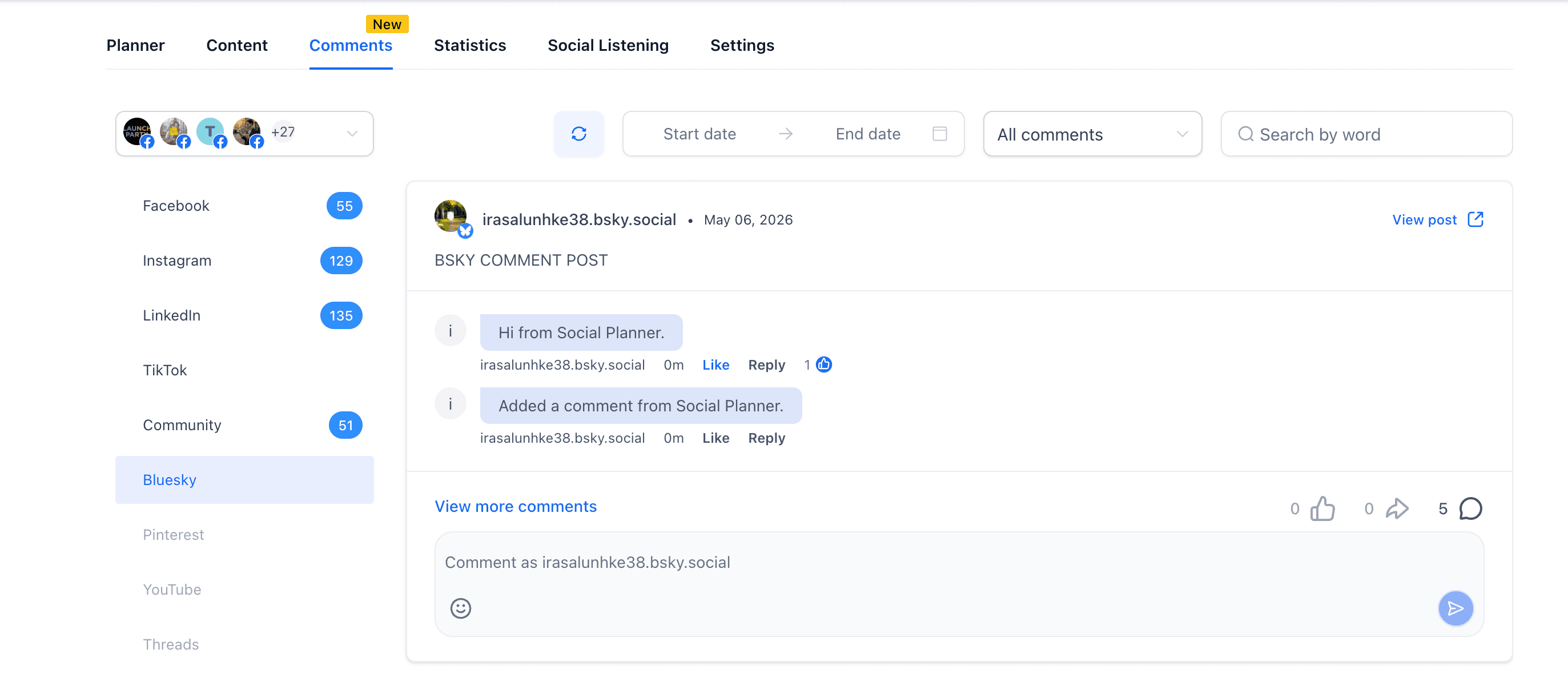Schermata 10 — Social Planner - Integrazione Bluesky