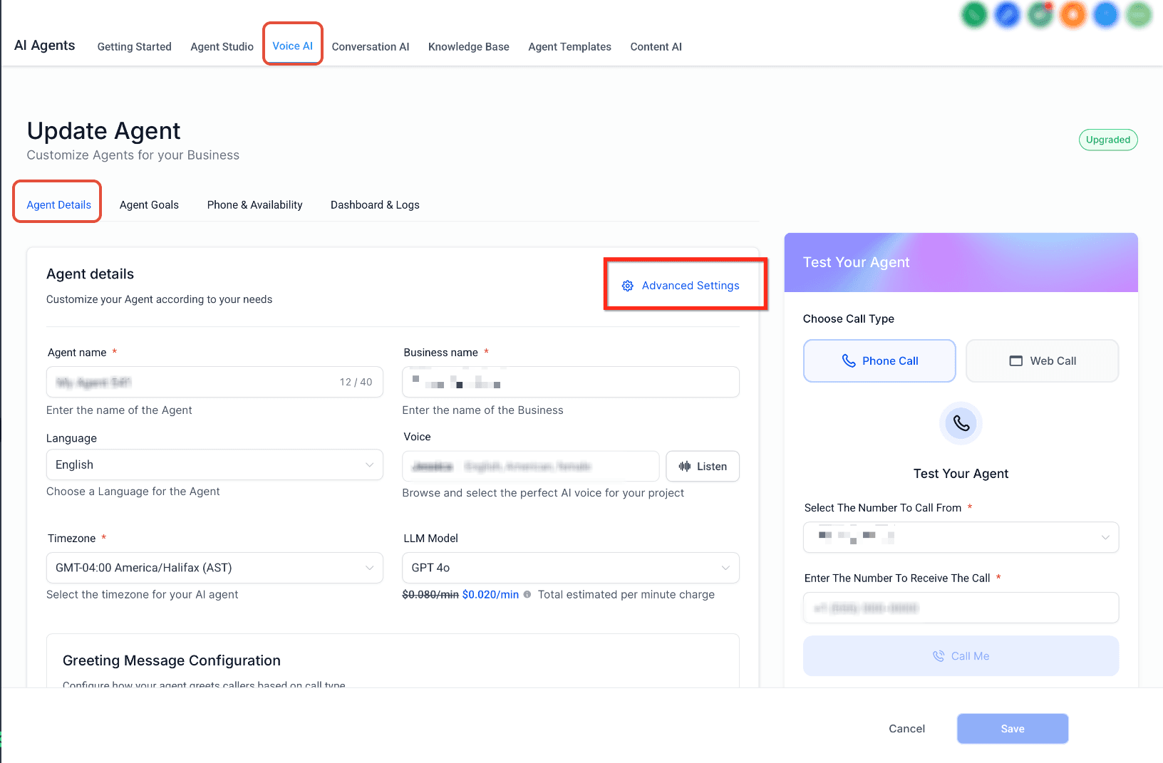 Schermata 4 — Voice AI: Riduzione del Rumore e Backchanneling