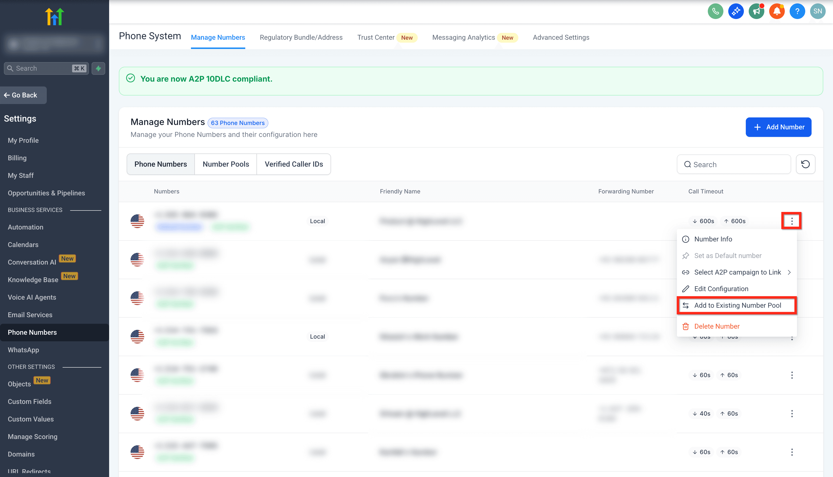 Schermata 10 — Gestione Avanzata del Number Pool per il Tracciamento delle Visite