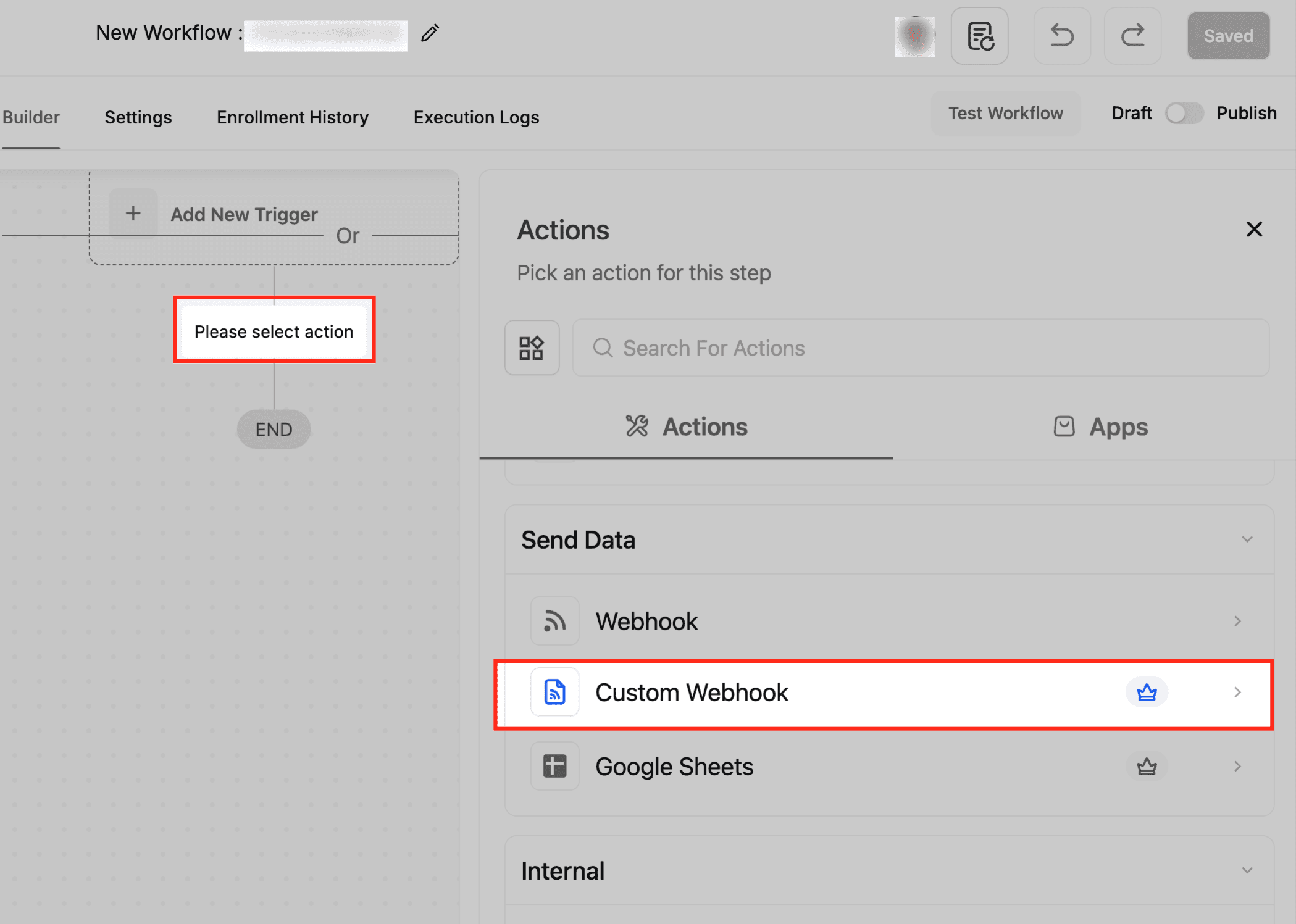 Schermata 2 — Azione Workflow - Custom Webhook