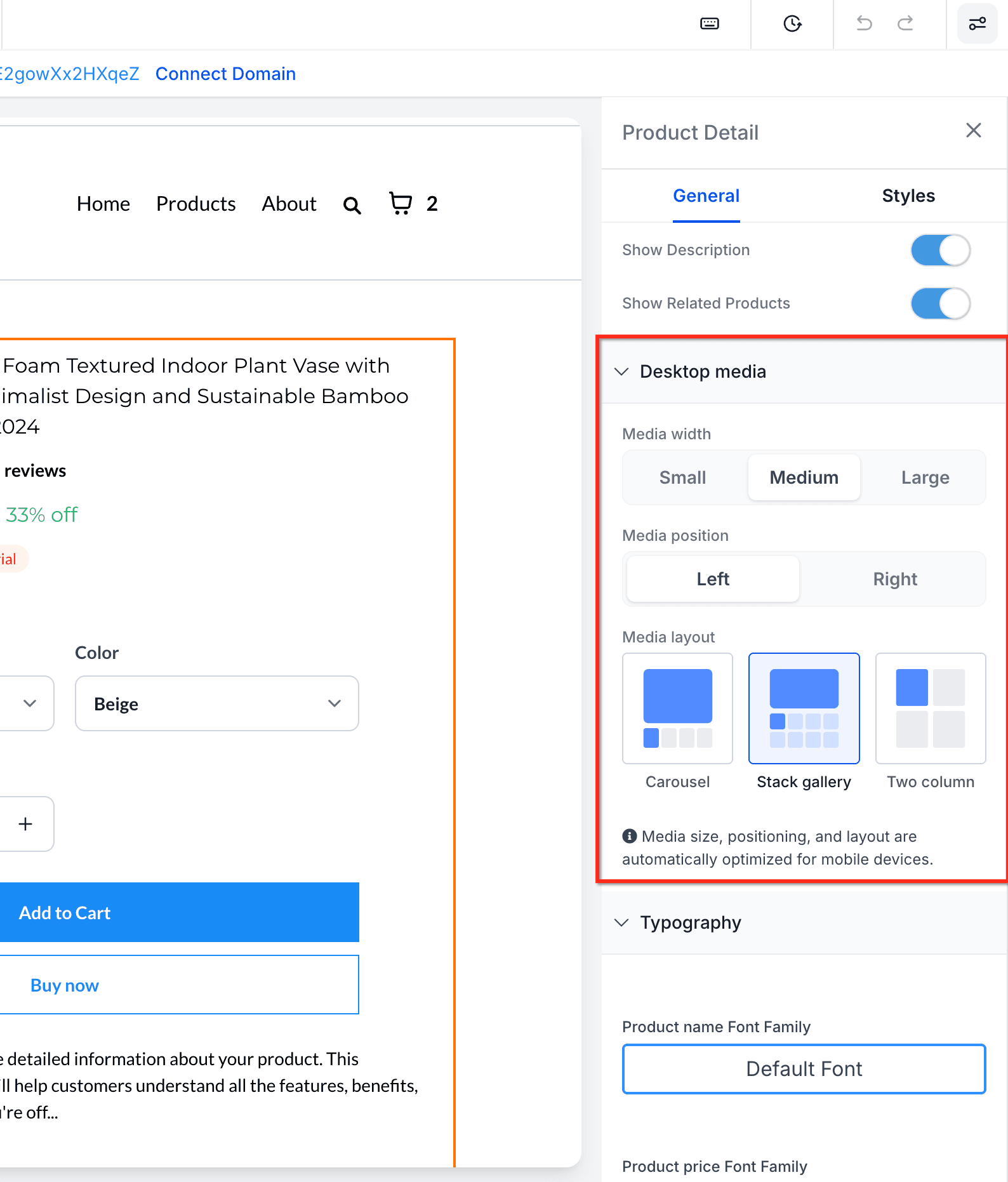 Schermata 3 — Layout Media Prodotto per la Pagina Dettaglio Prodotto in HITLEAD