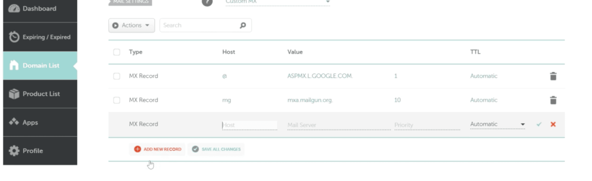 Primo record MX salvato su Namecheap