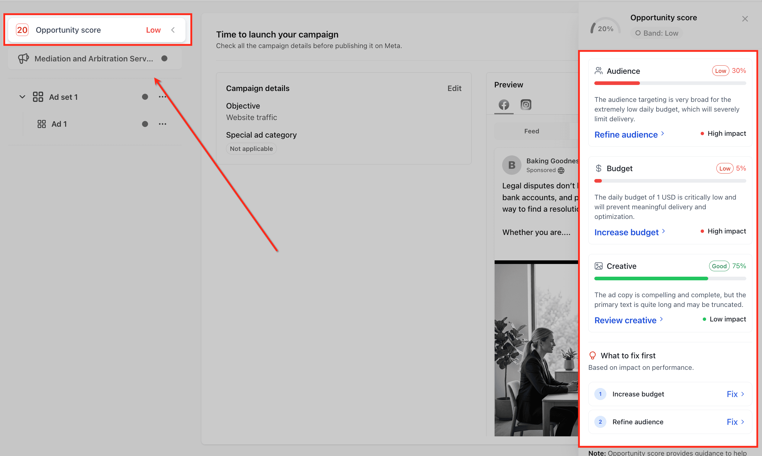 Schermata 5 — Come usare l'Opportunity Score in Ad Manager