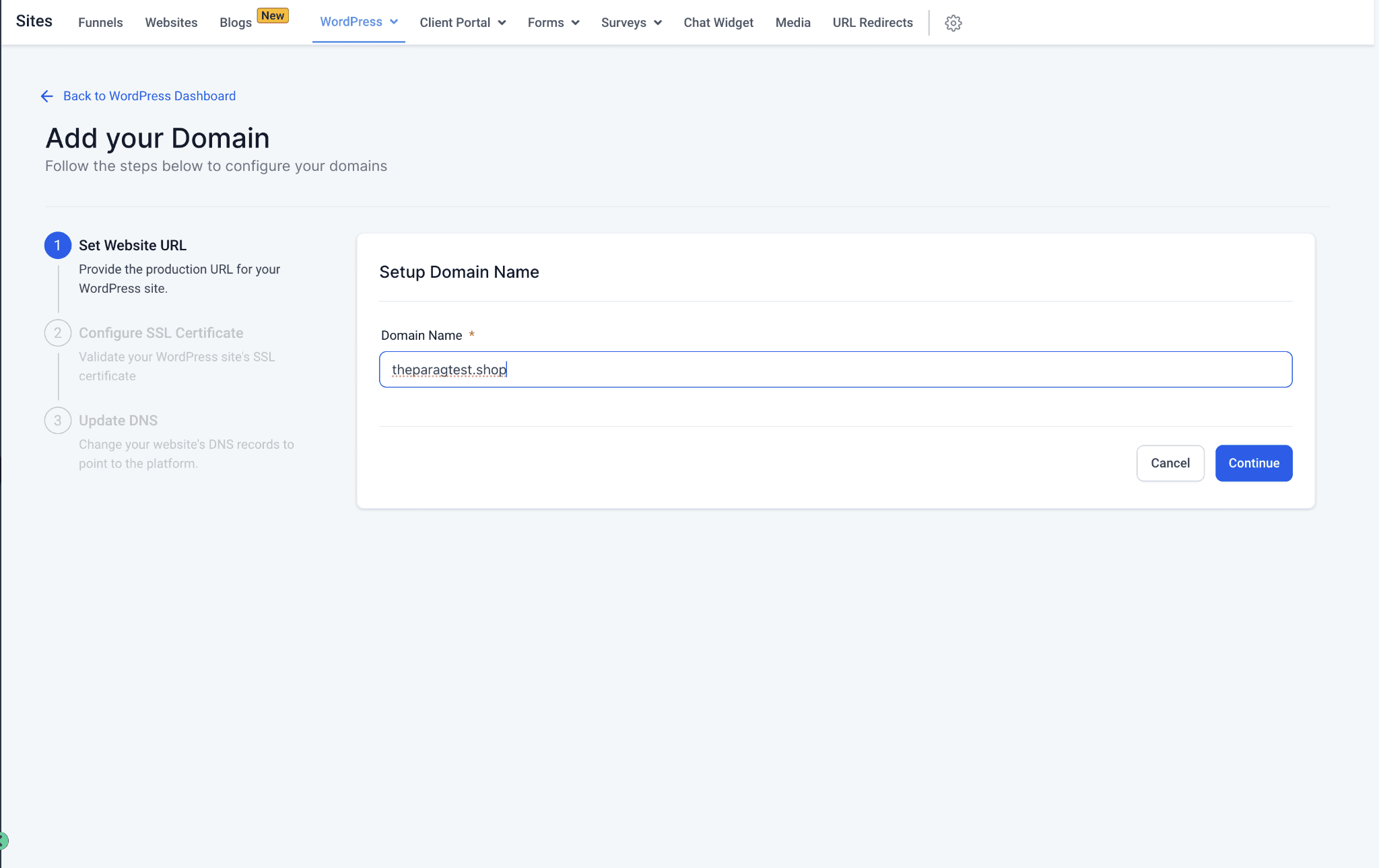 Schermata 2 — WordPress - Aggiungere domini al tuo sito