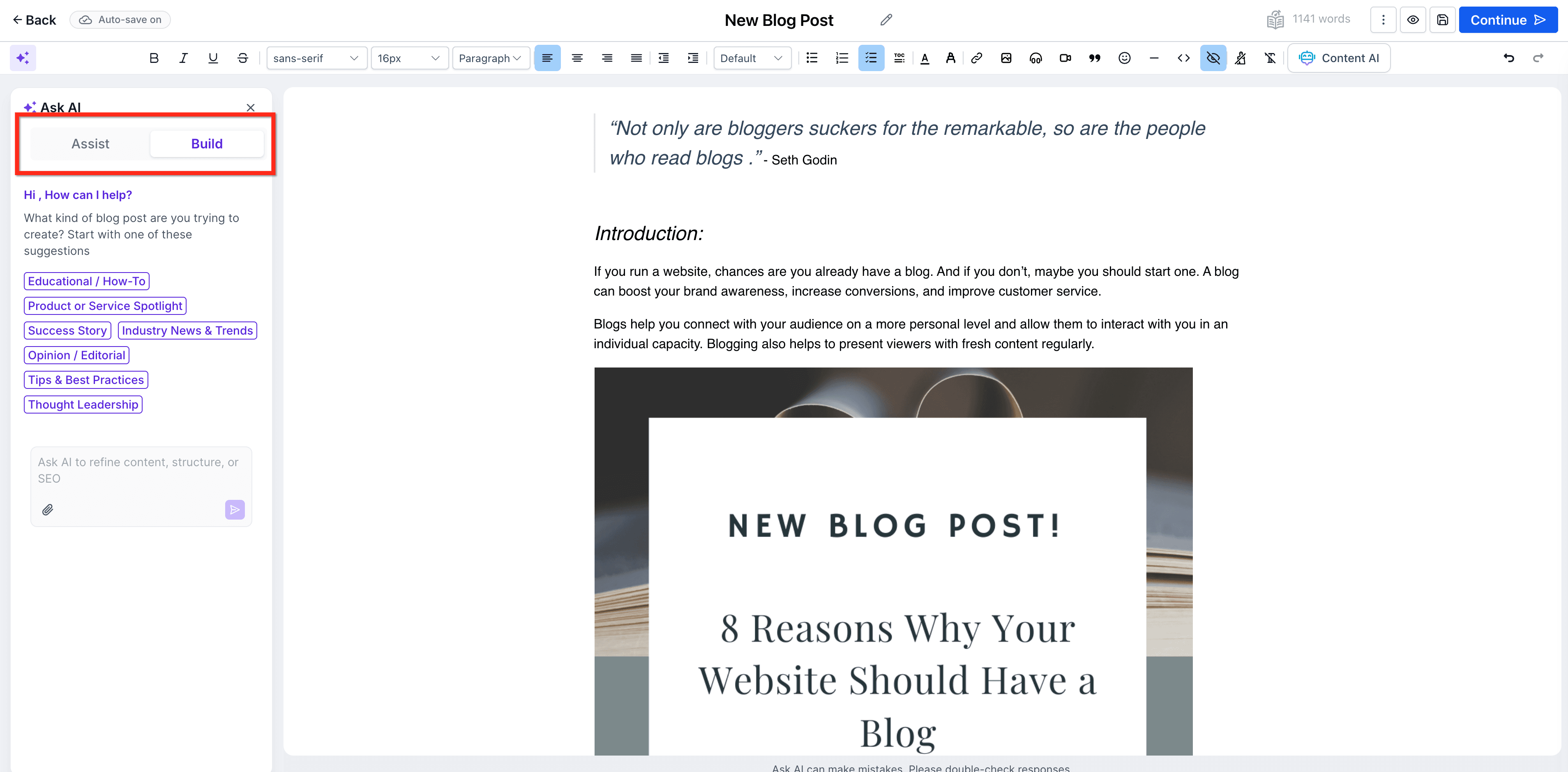 Schermata 12 — Crea articoli del blog con l'AI