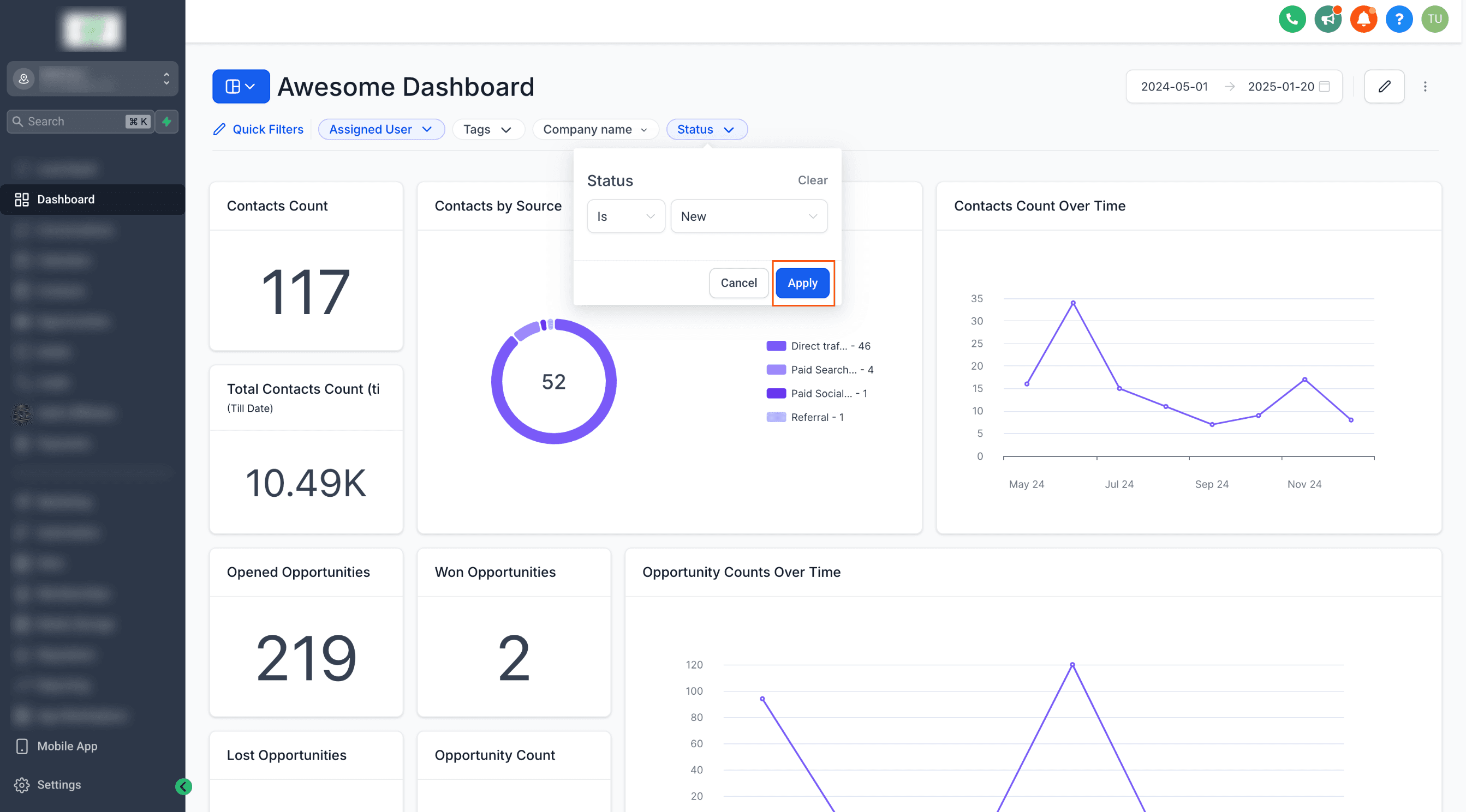 Schermata 7 — Filtri Rapidi nelle Dashboard