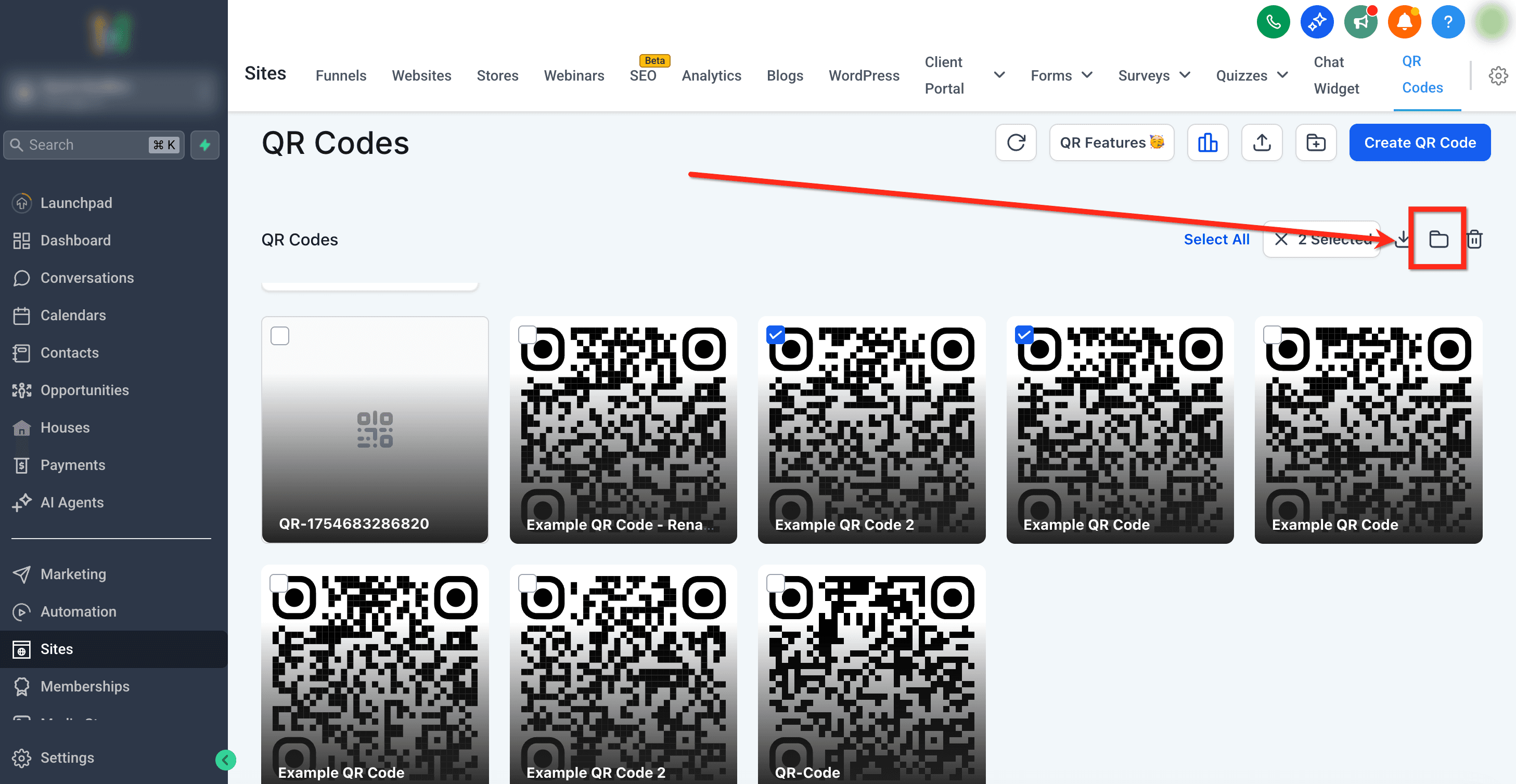 Schermata 7 — Azioni Massive sui QR Code, Rinominazione e Scorciatoia Copia Link