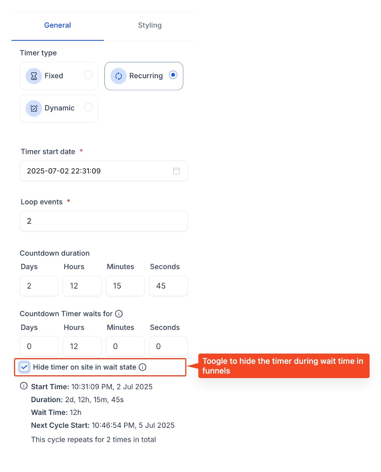 Schermata 2 — Come usare il tempo di attesa nel timer ricorrente