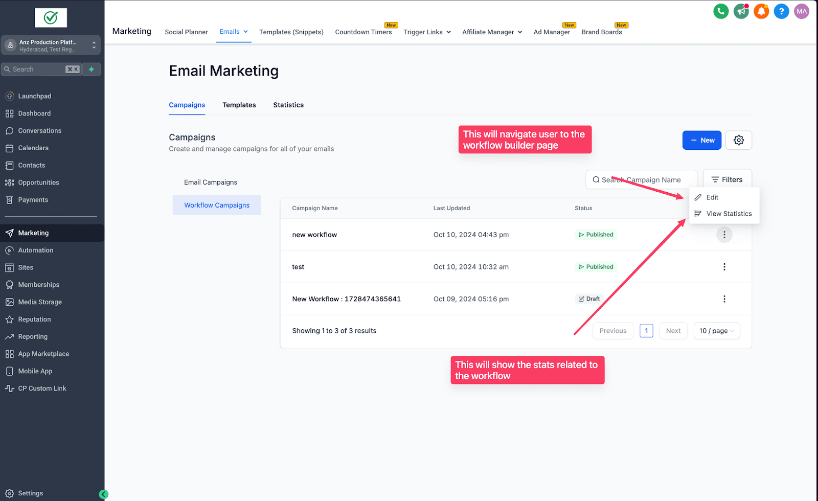Schermata 4 — Azioni Email del Workflow Incluse nelle Statistiche