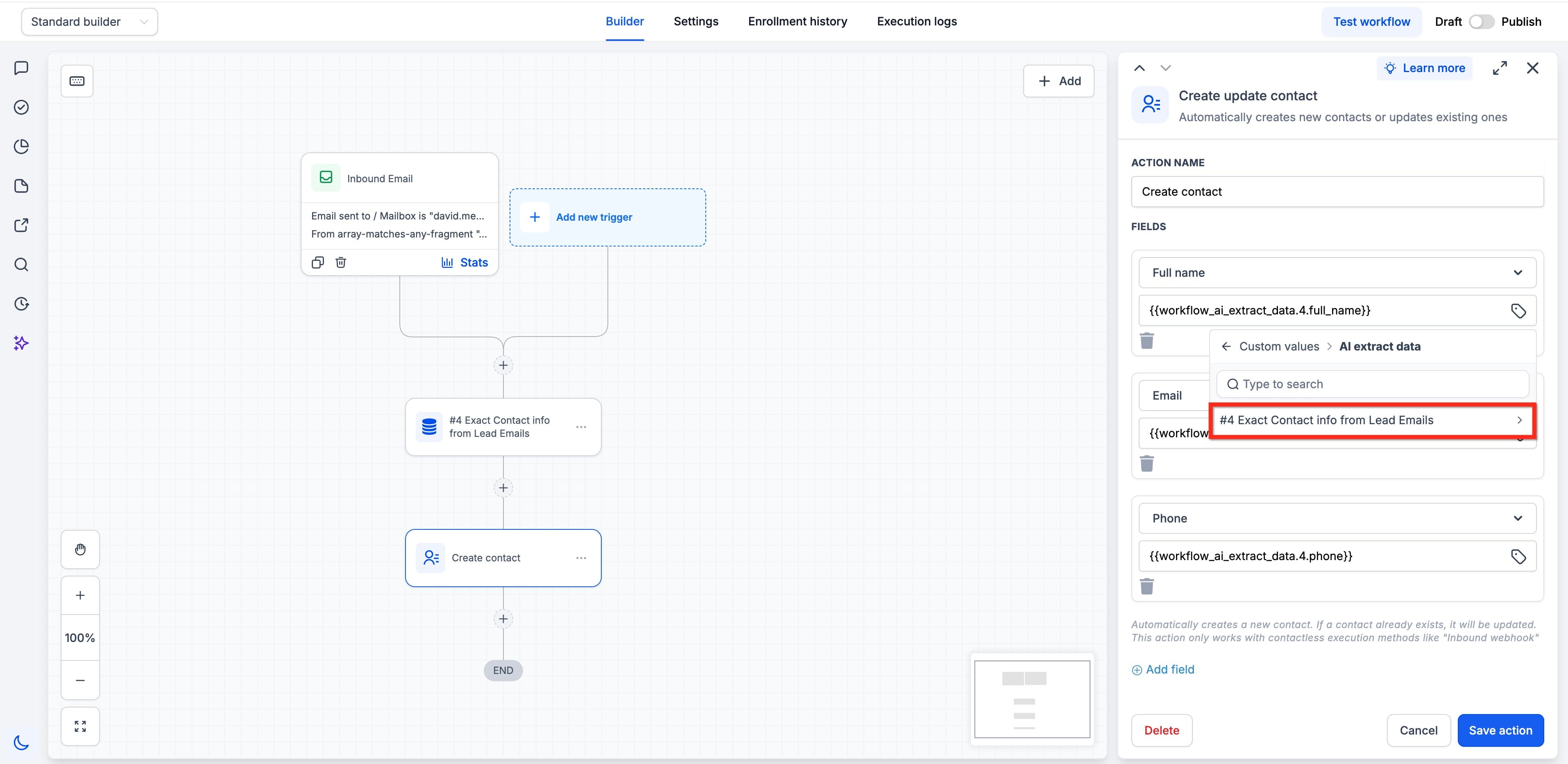 Schermata 3 — Workflow Action - Estrazione Dati con AI