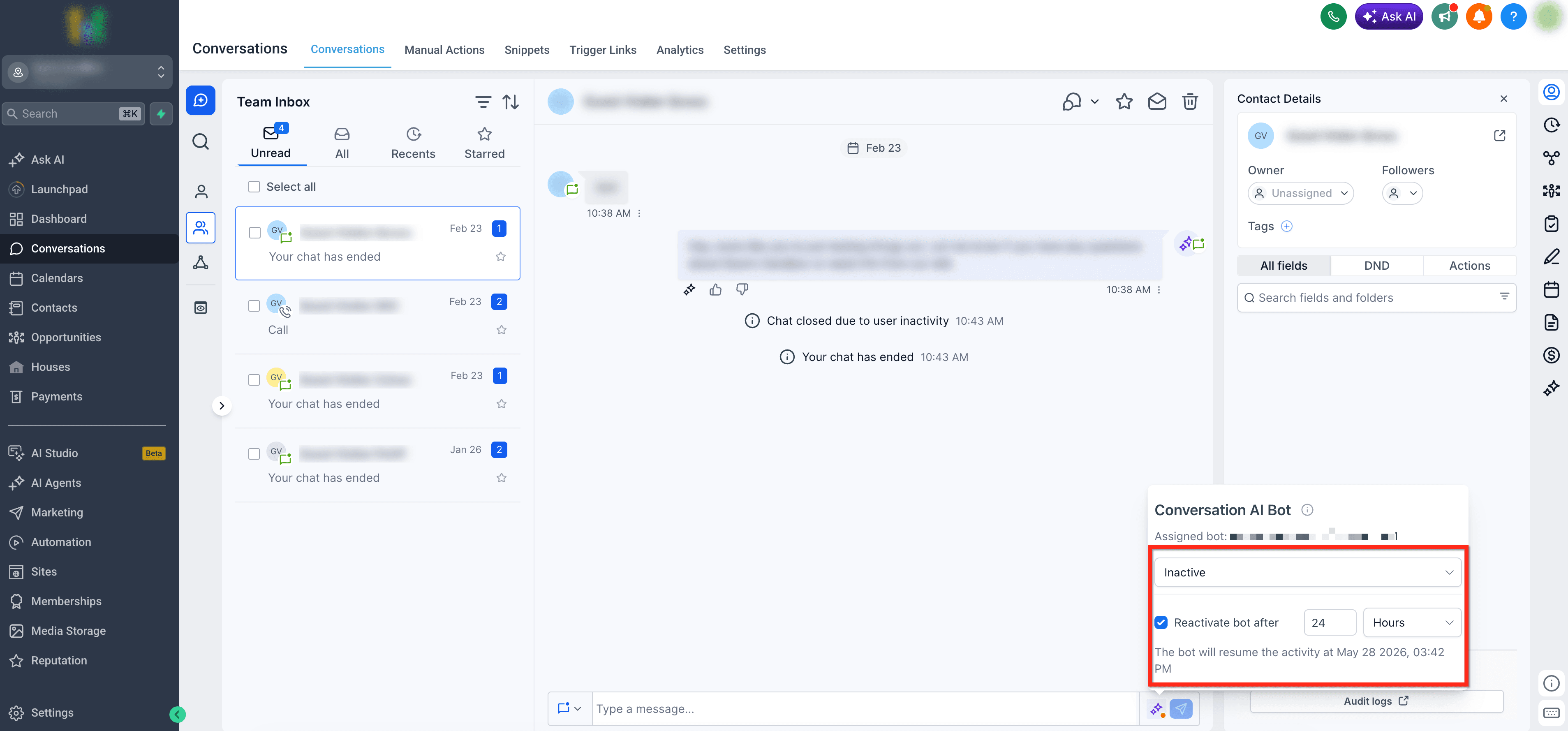 Schermata 5 — Stato del Bot per i Singoli Contatti