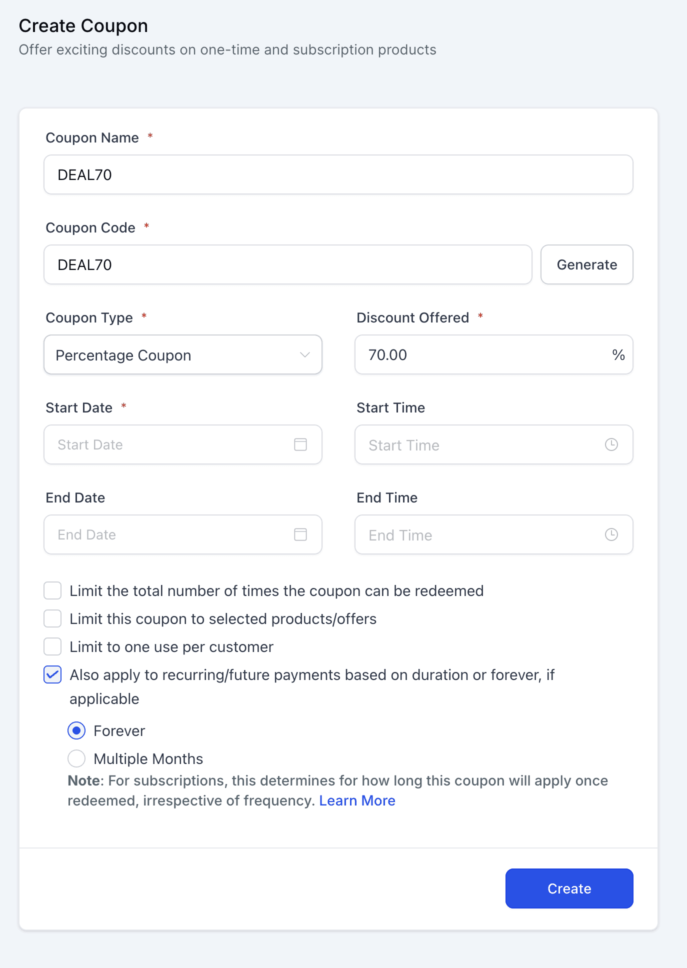 Schermata 1 — Applicazione dei Coupon sui Prodotti in Abbonamento