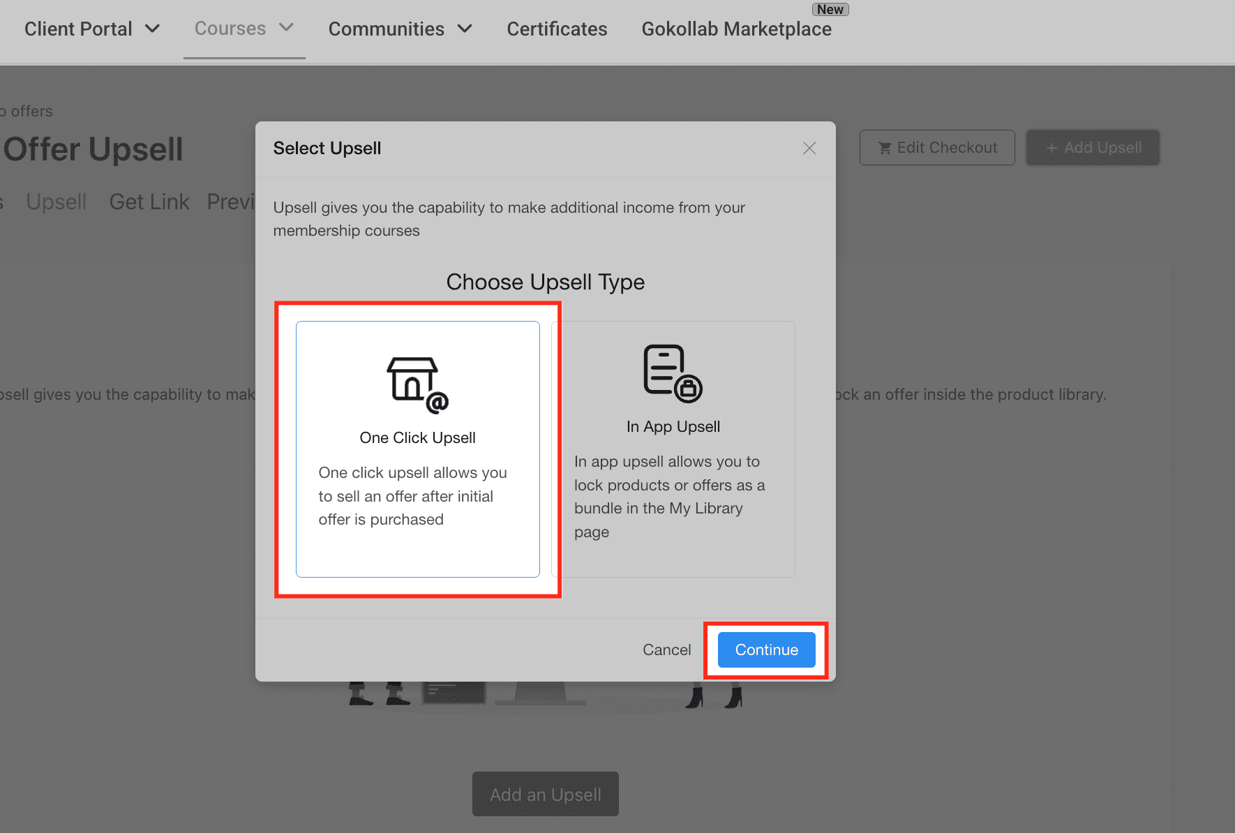 Schermata 4 — Upsell con un clic nelle Membership