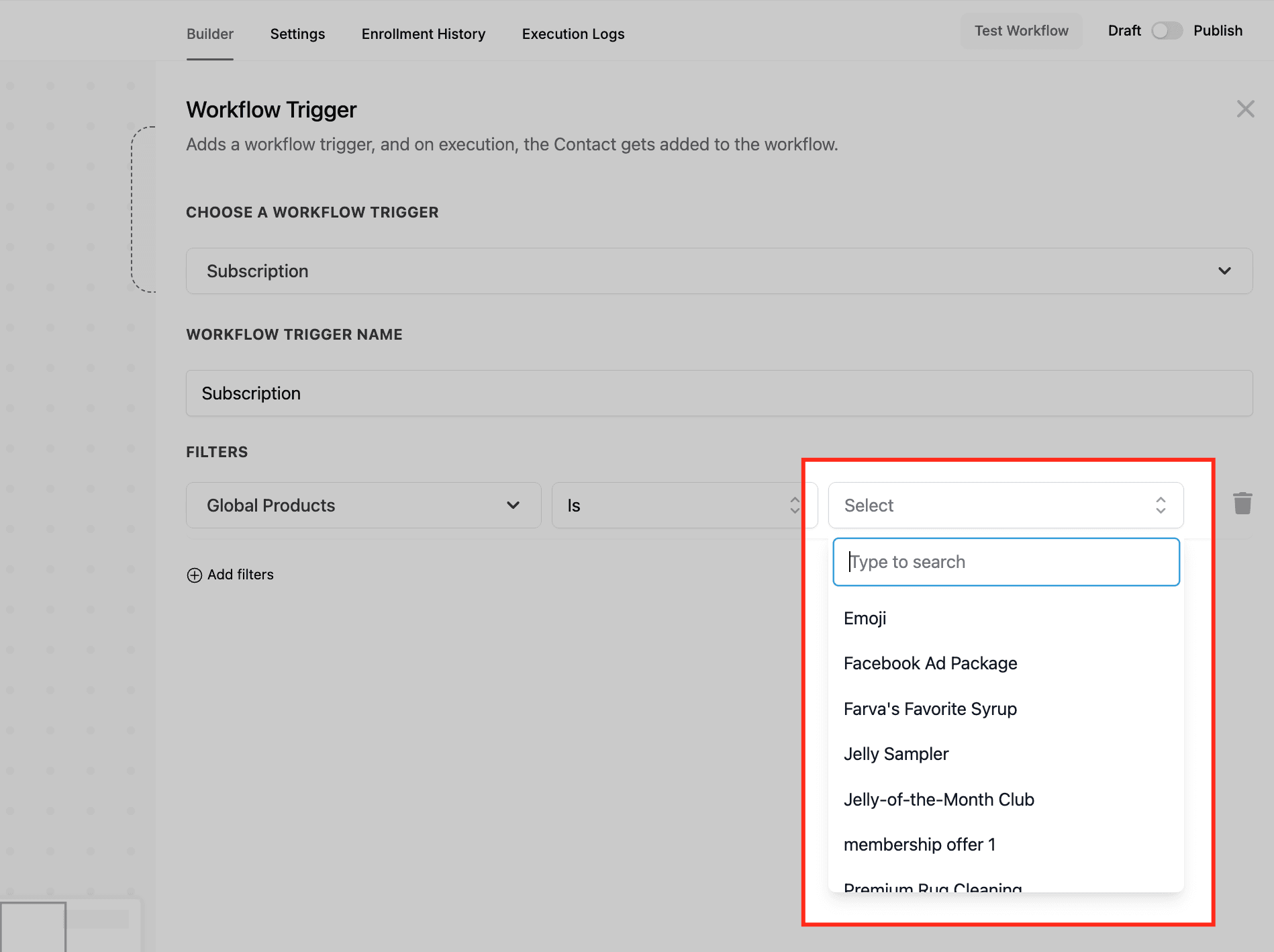Schermata 4 — Workflow Trigger - Subscription