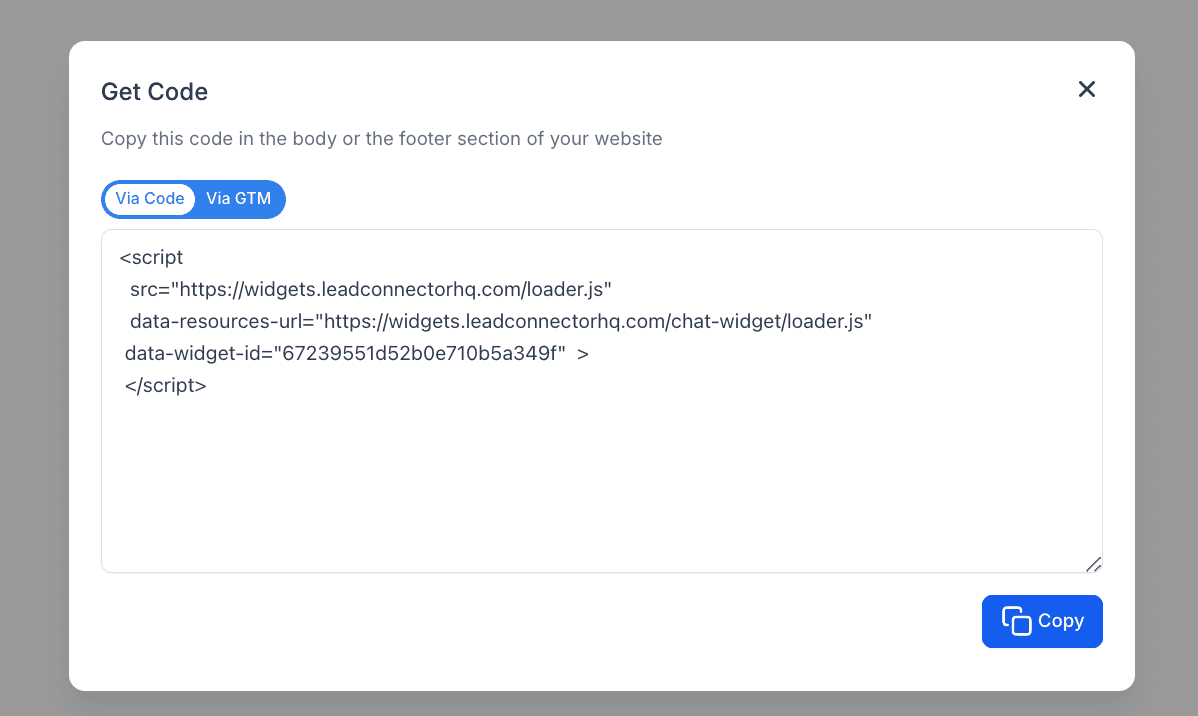 Schermata 16 — Guida introduttiva al Chat Widget