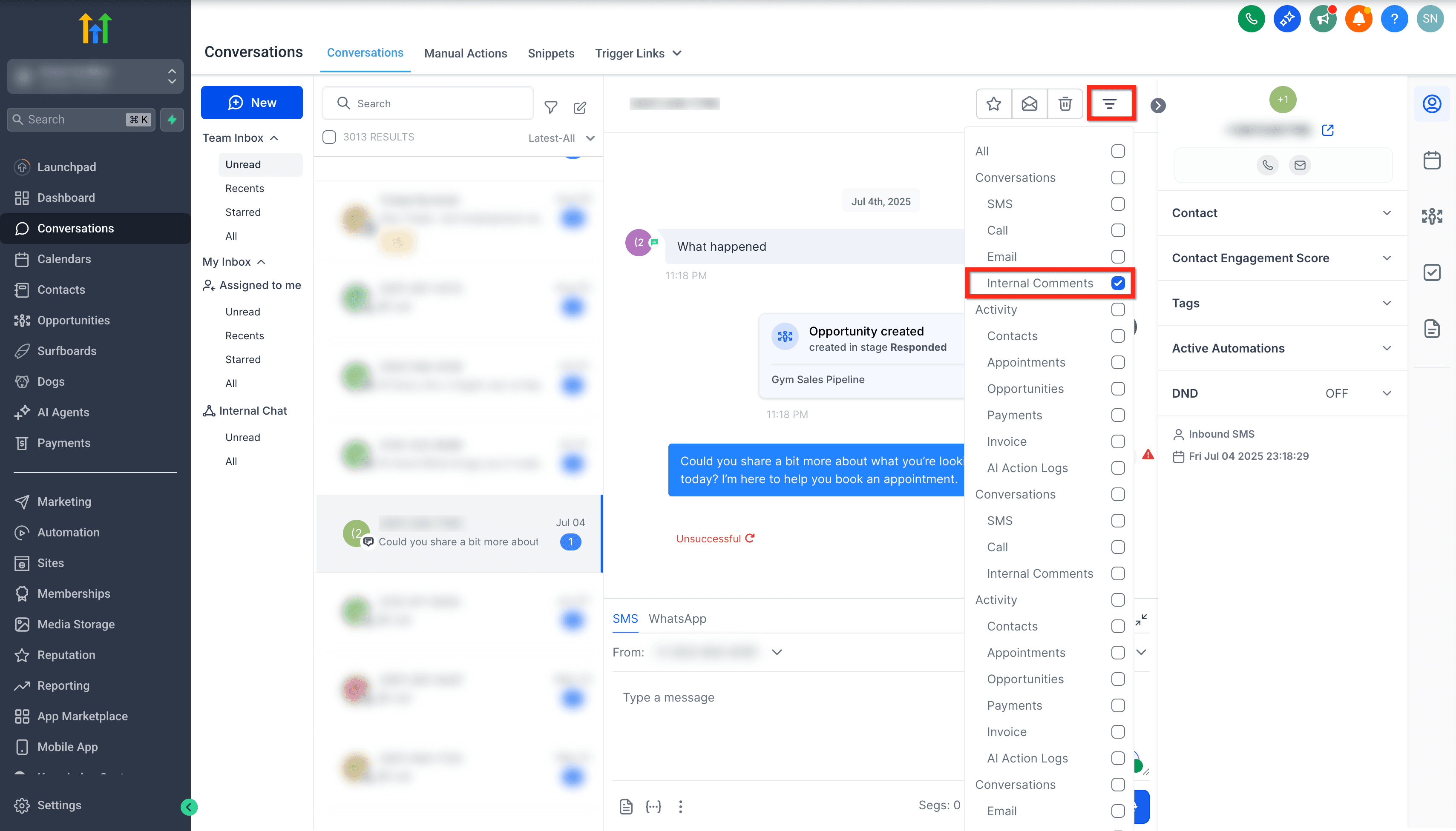 Schermata 8 — Conversazioni - Come aggiungere commenti interni e menzionare utenti
