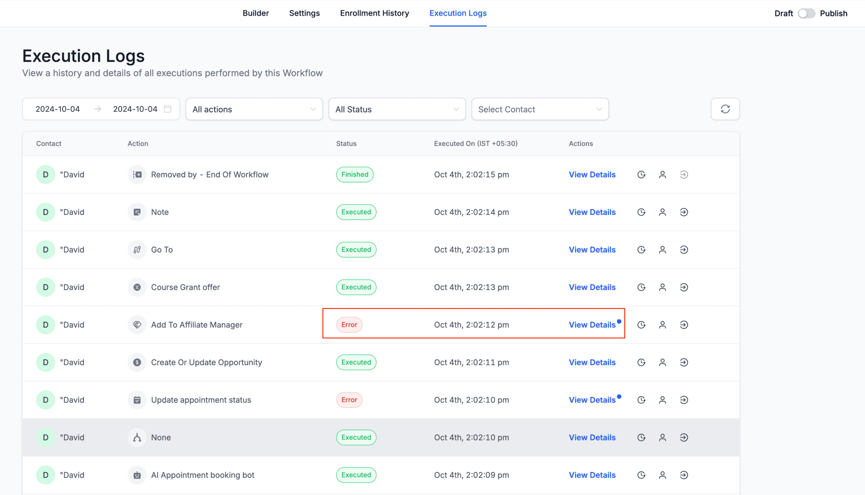Schermata 3 — Workflow – Log di Esecuzione Migliorati e Cronologia degli Iscritti